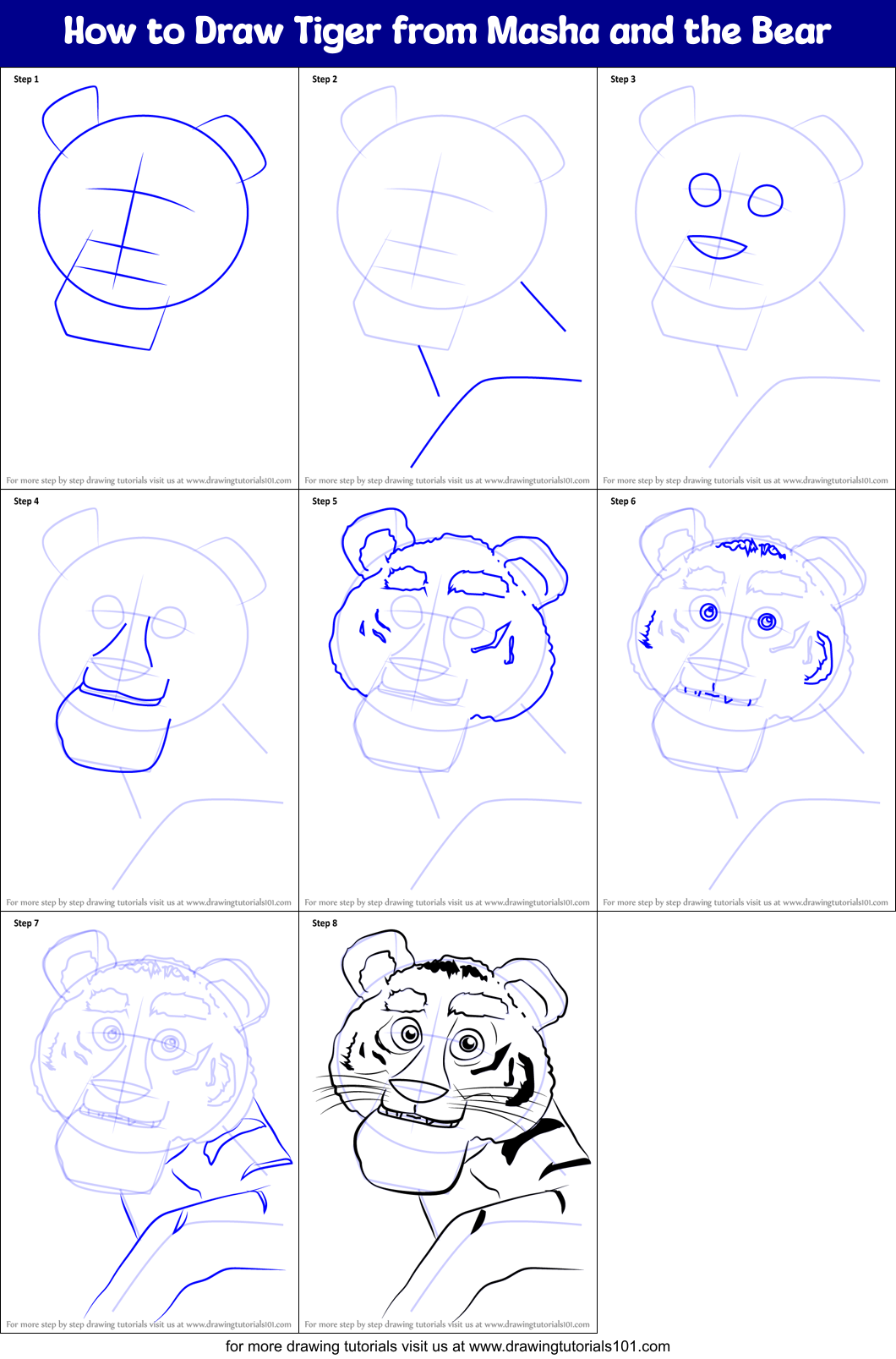 How to Draw Tiger from Masha and the Bear Printable Step by Step