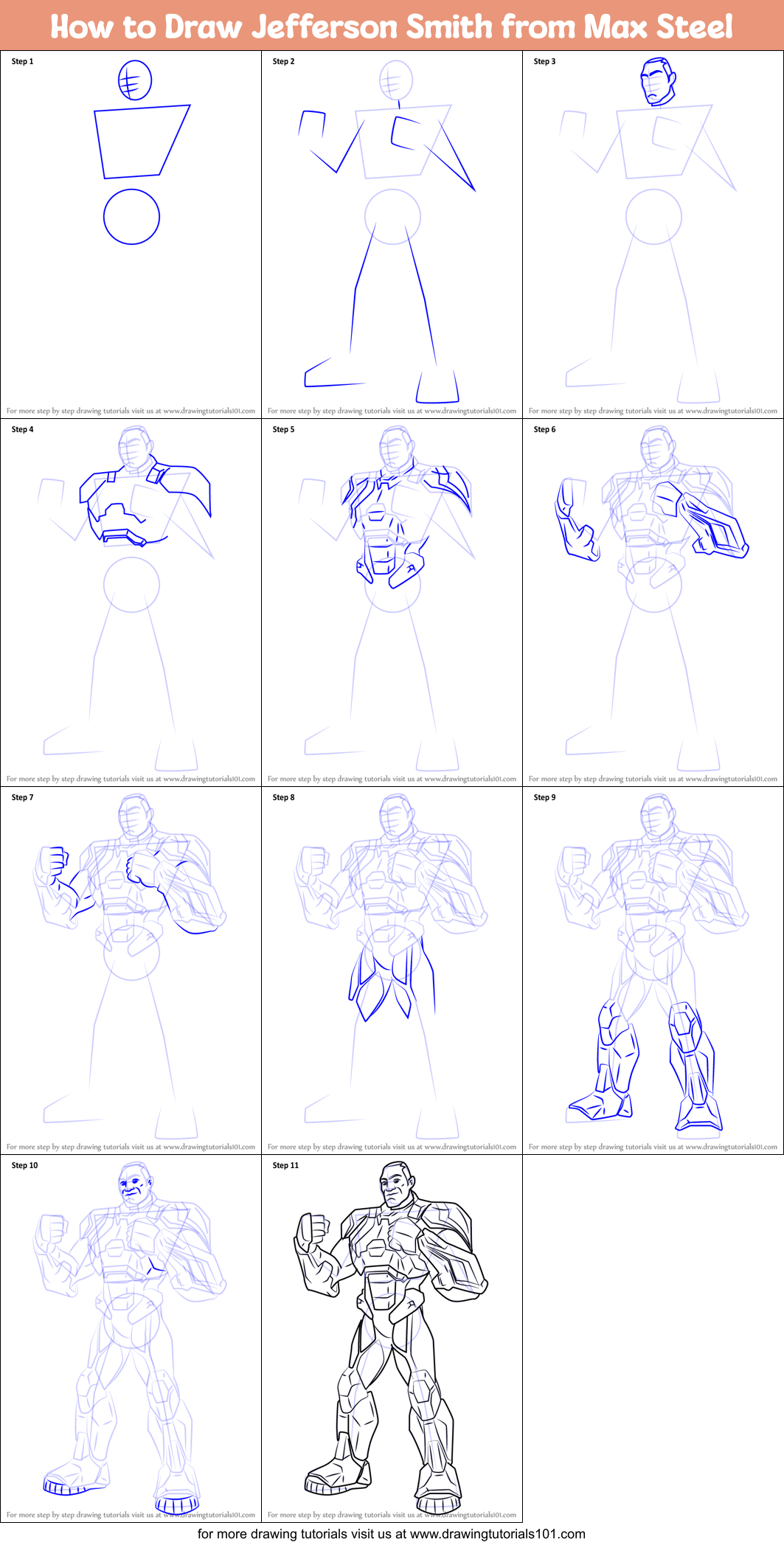 How to Draw Jefferson Smith from Max Steel Printable Step by Step