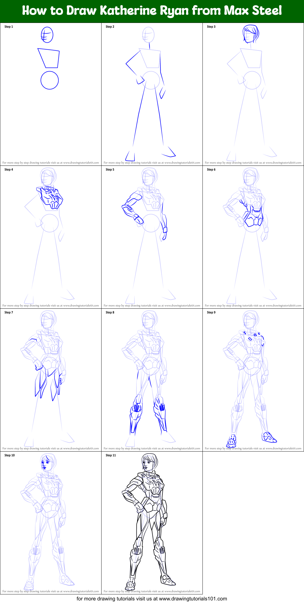 How to Draw Katherine Ryan from Max Steel Printable Step by Step