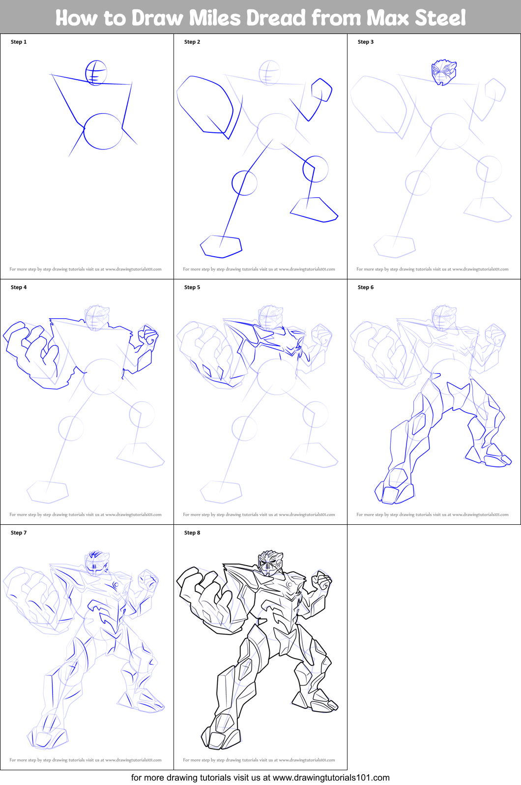 How to Draw Miles Dread from Max Steel Printable Step by Step