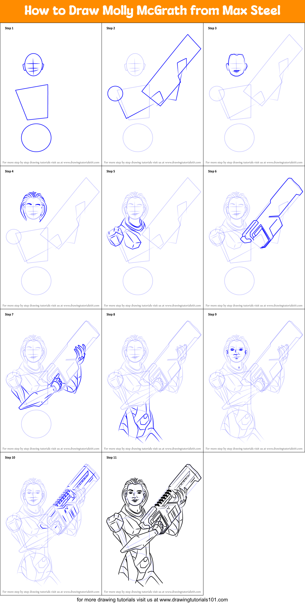 How to Draw Molly McGrath from Max Steel Printable Step by Step
