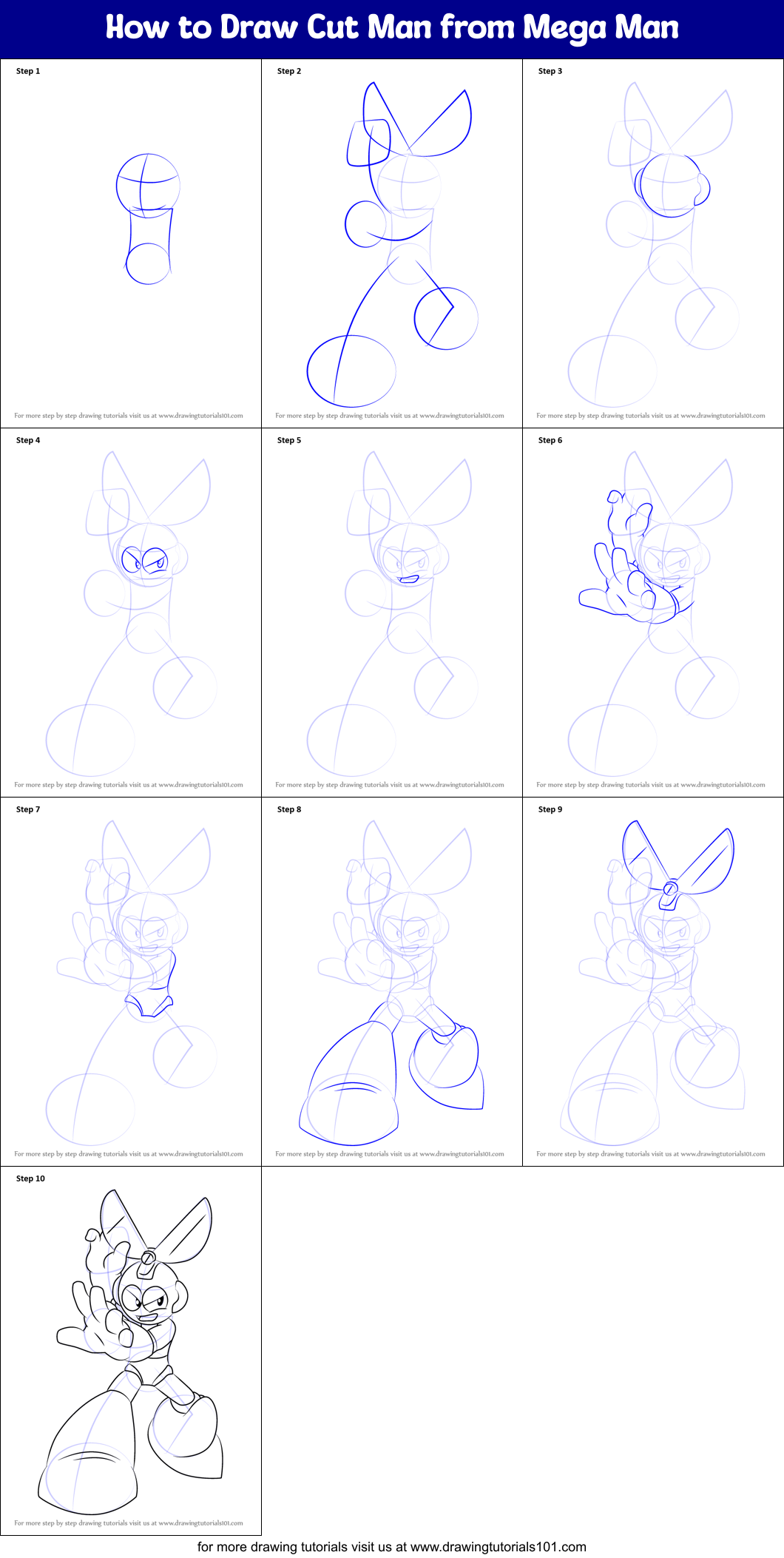 How to Draw Cut Man from Mega Man Printable Step by Step