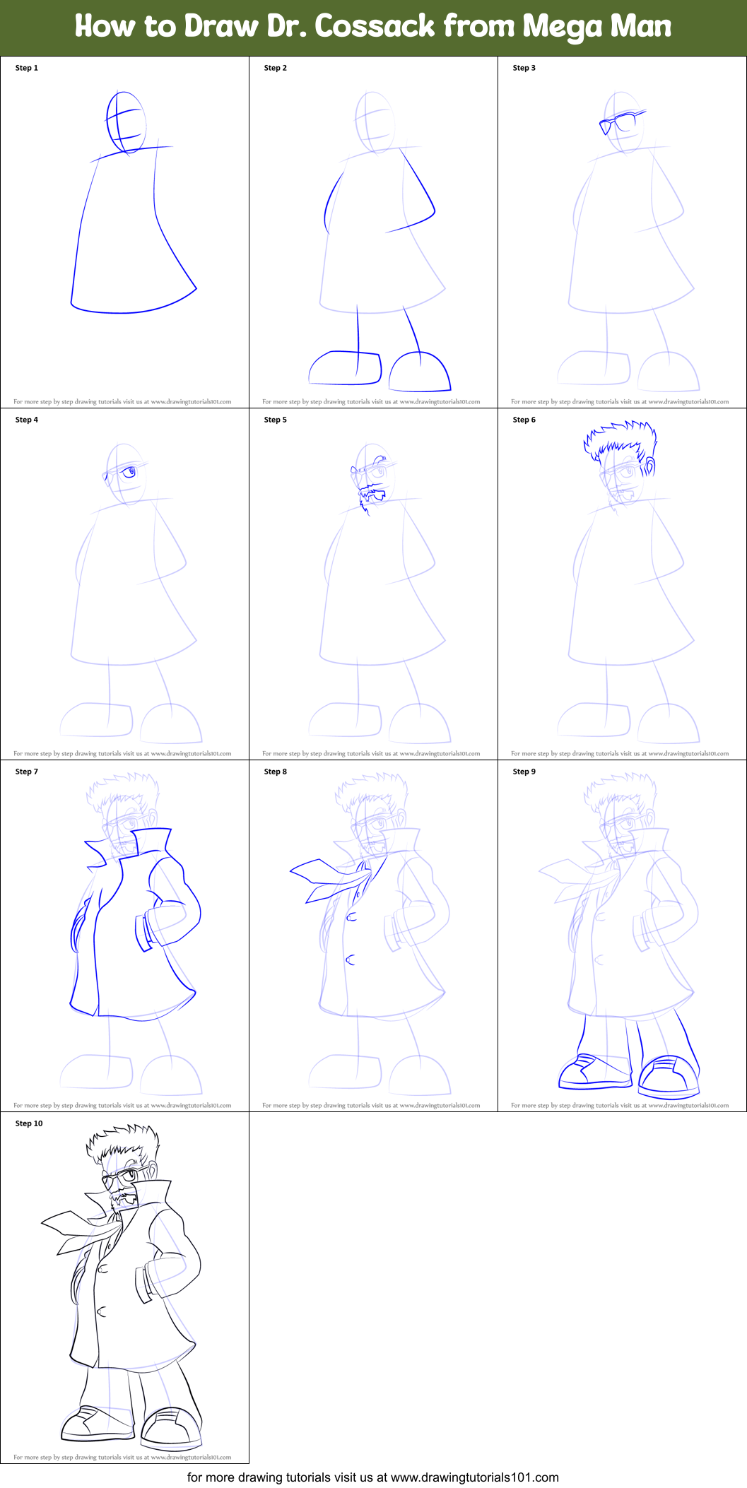 How to Draw Dr. Cossack from Mega Man Printable Step by Step