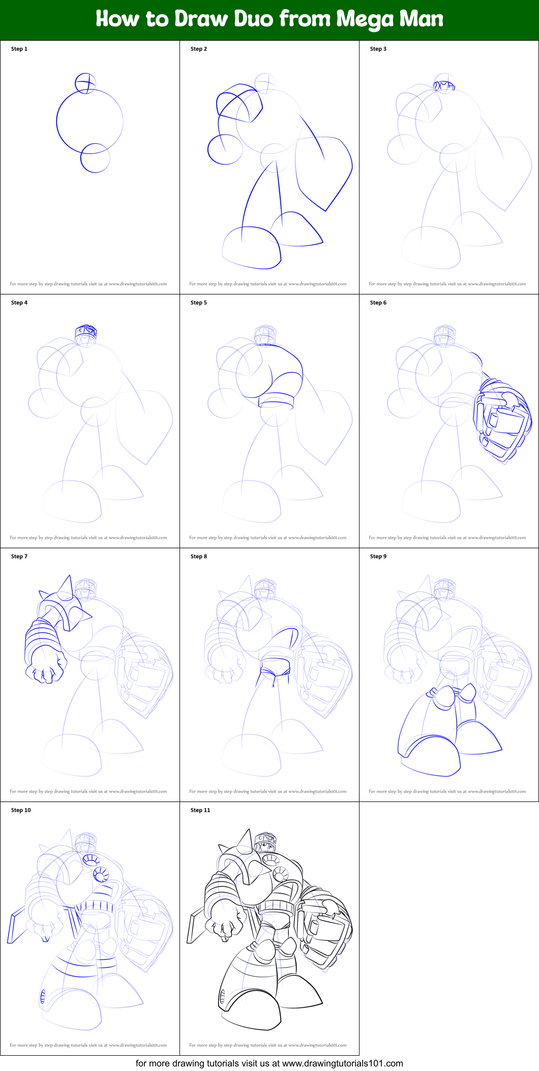 How to Draw Duo from Mega Man Printable Step by Step