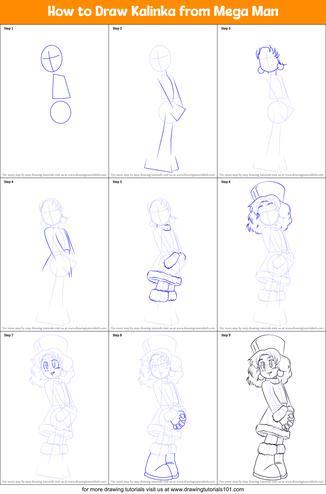 How to Draw Kalinka from Mega Man Printable Step by Step