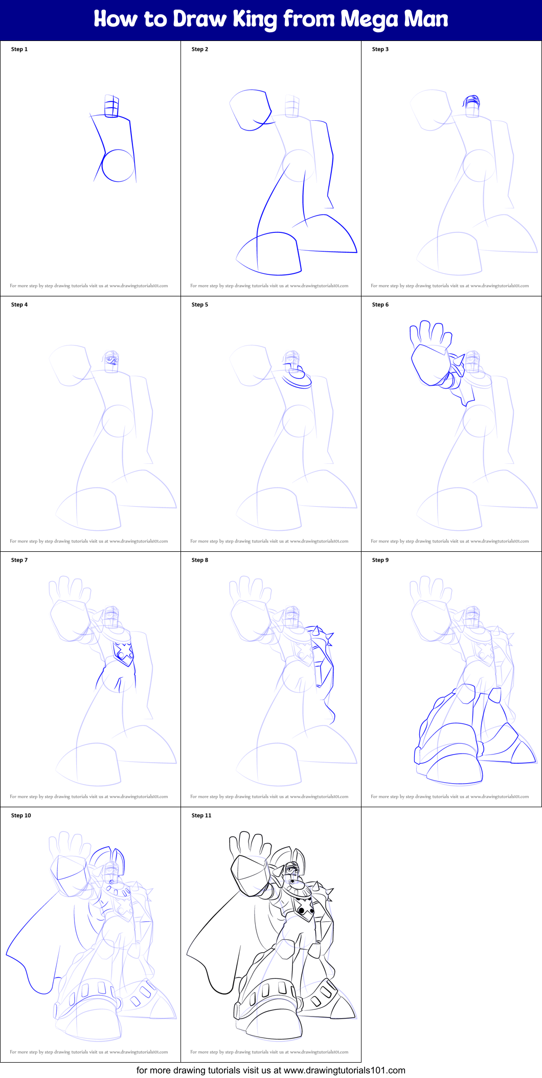 How to Draw King from Mega Man Printable Step by Step