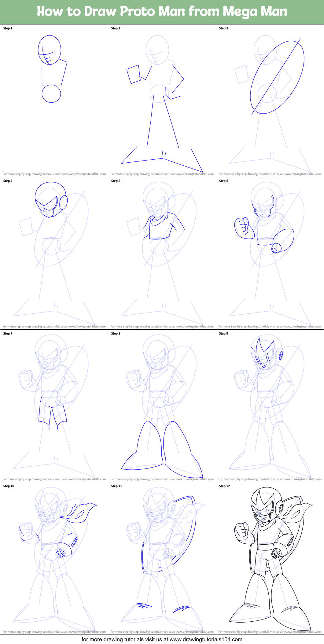 How to Draw Proto Man from Mega Man Printable Step by Step