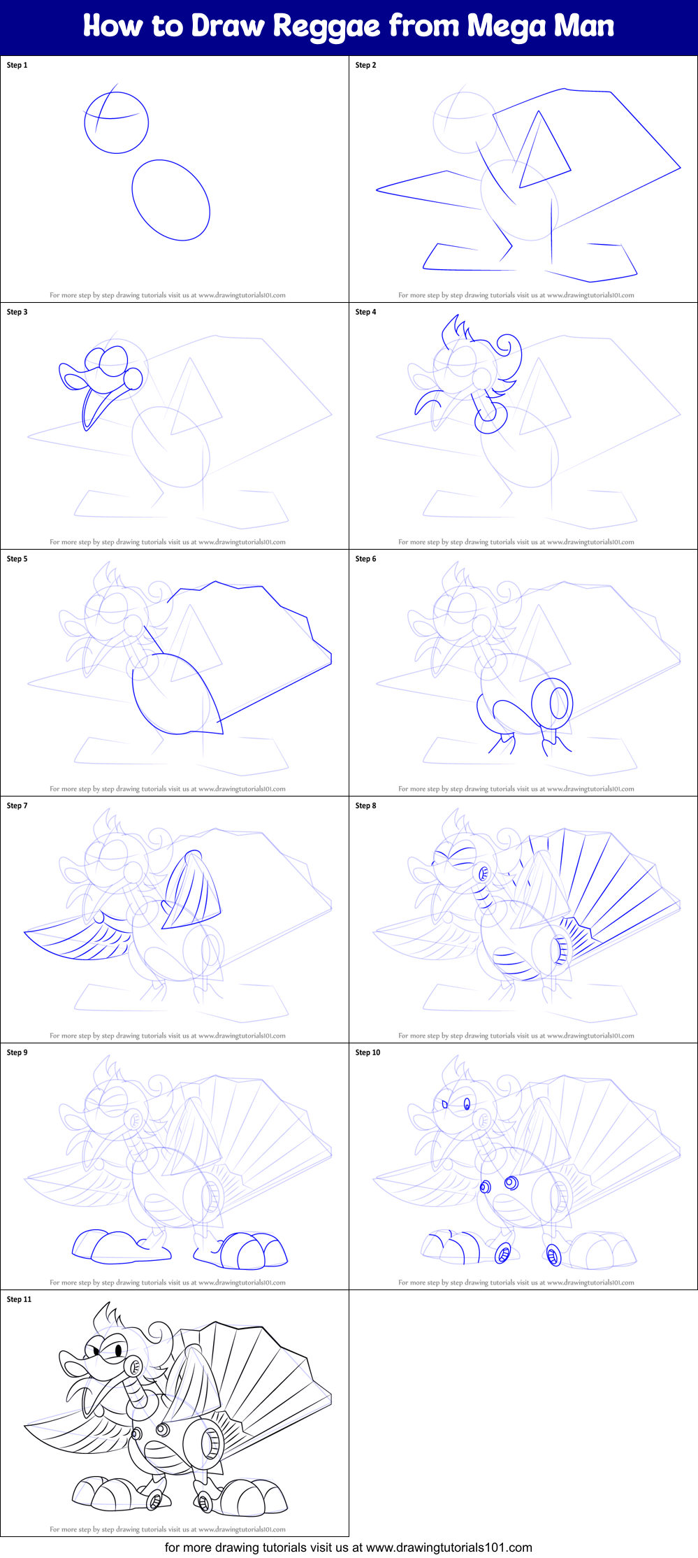 How to Draw Reggae from Mega Man Printable Step by Step