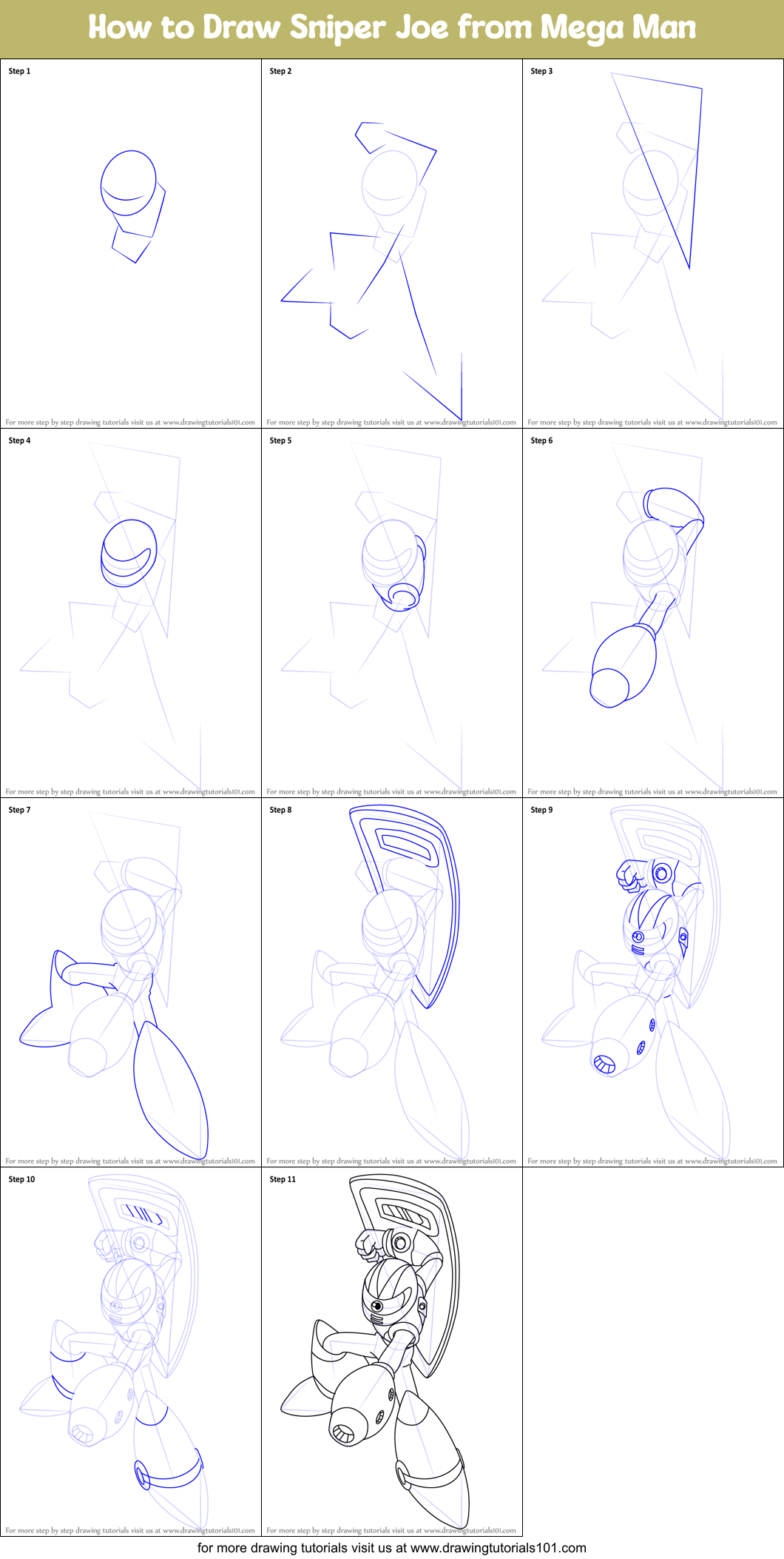 How to Draw Sniper Joe from Mega Man Printable Step by Step