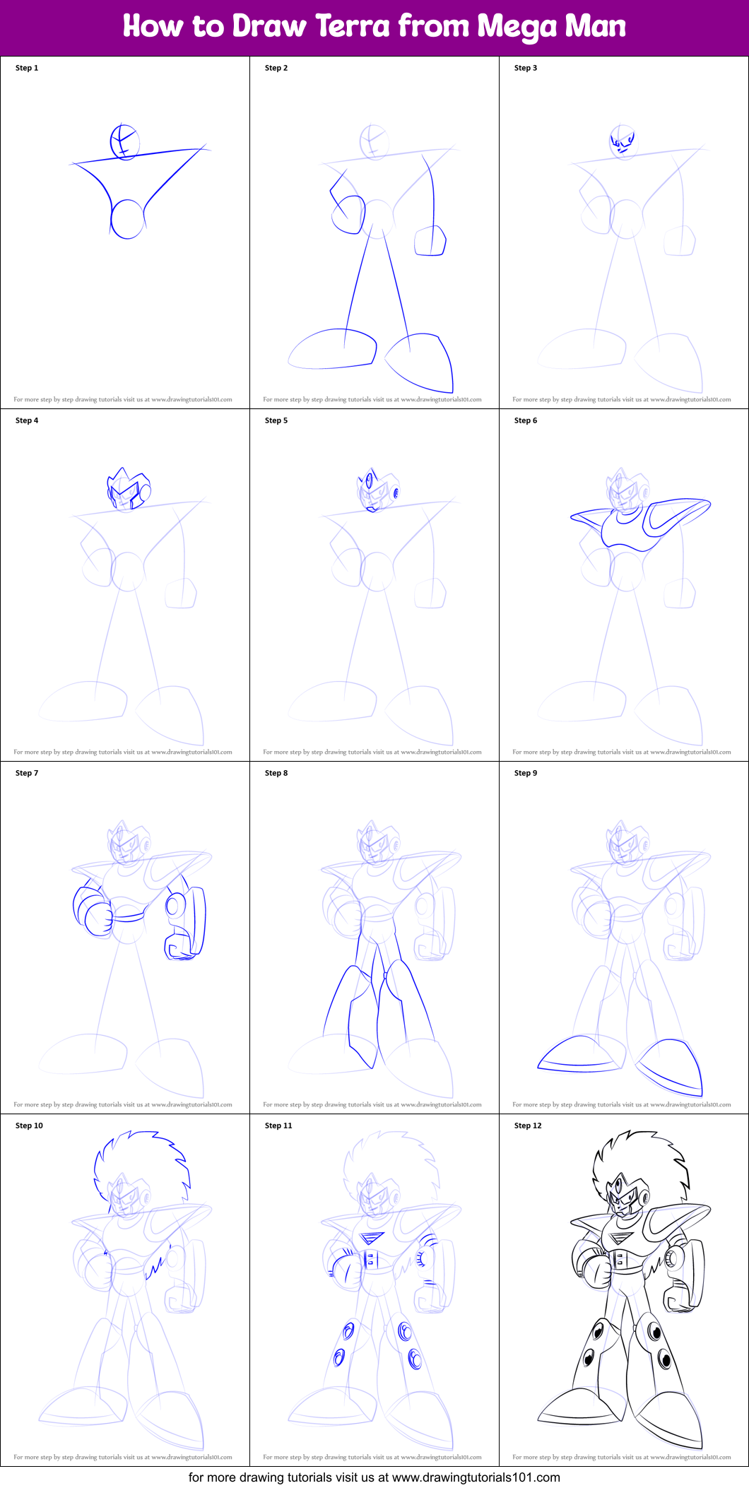 How to Draw Terra from Mega Man Printable Step by Step