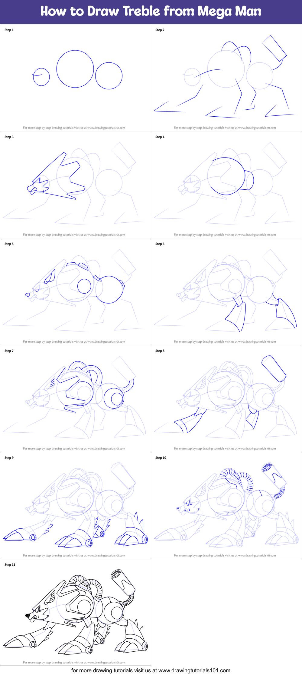 How to Draw Treble from Mega Man Printable Step by Step