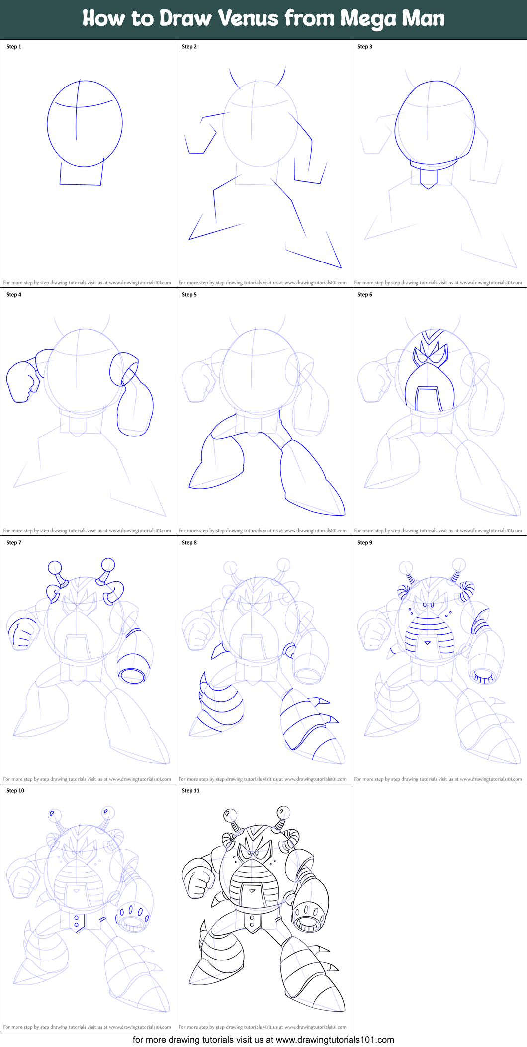 How to Draw Venus from Mega Man Printable Step by Step