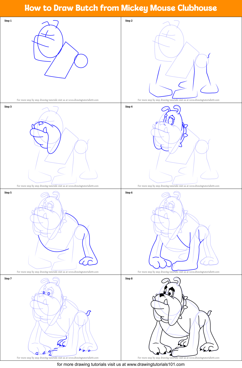 How to Draw Butch from Mickey Mouse Clubhouse Printable Step by Step