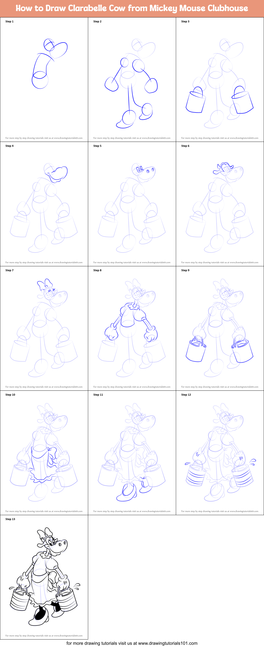 How to Draw Clarabelle Cow from Mickey Mouse Clubhouse Printable Step by Step