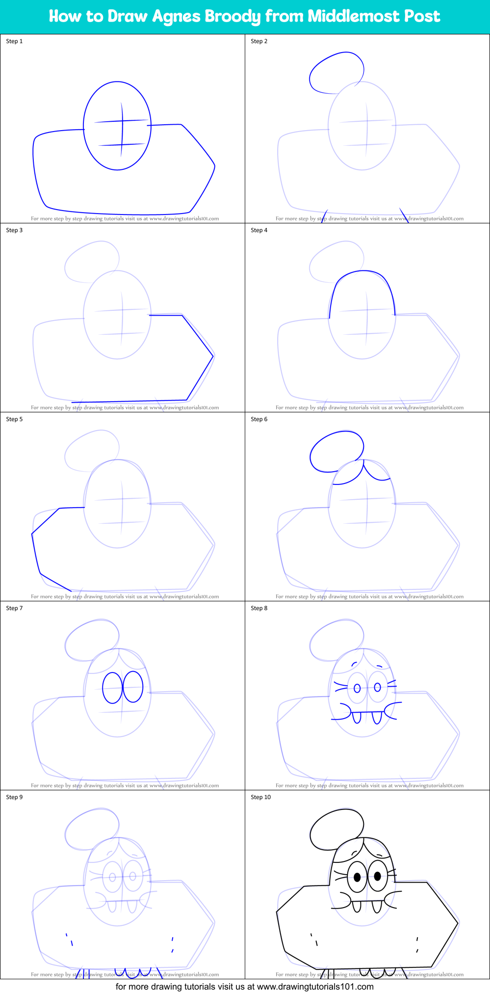 How to Draw Agnes Broody from Middlemost Post Printable Step by Step