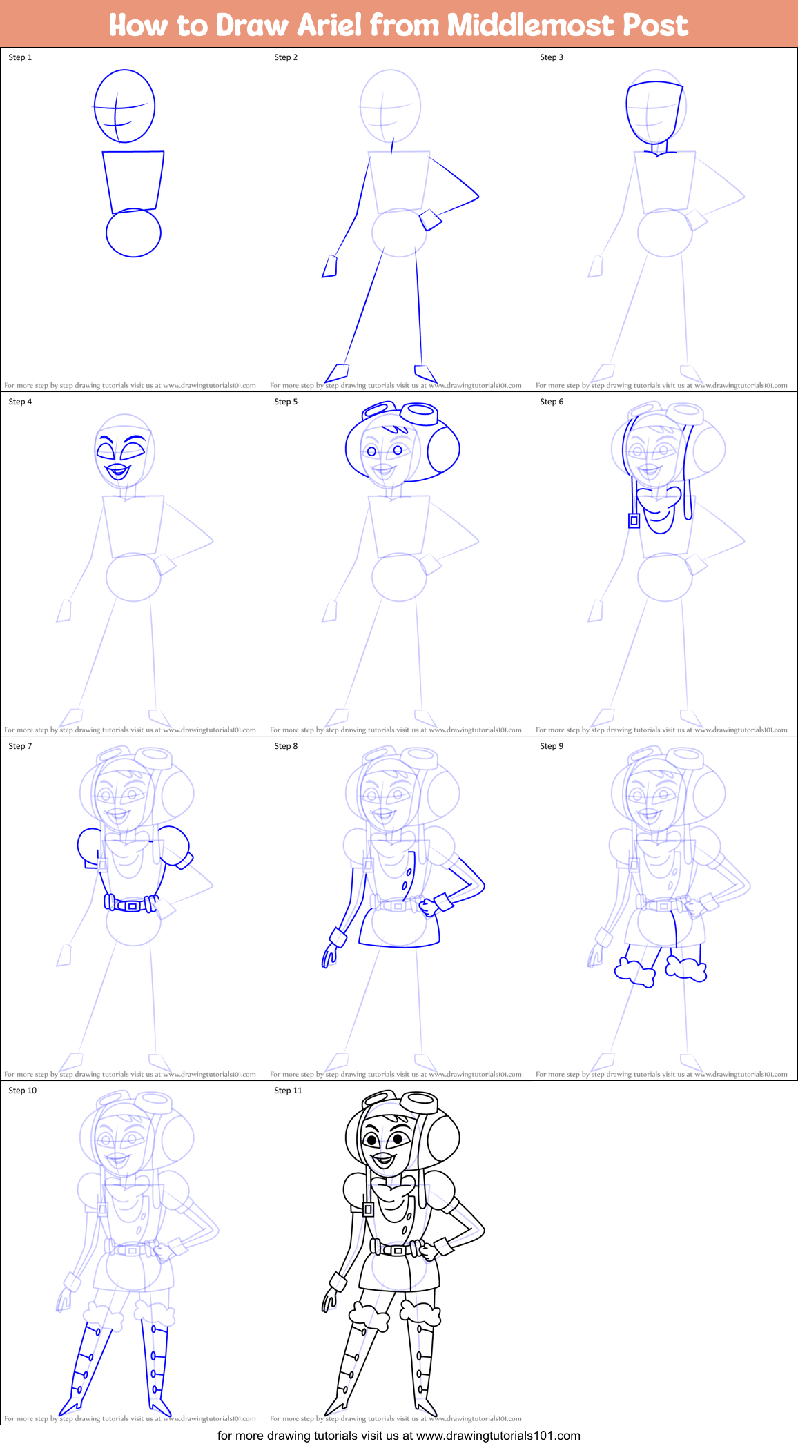 How to Draw Ariel from Middlemost Post Printable Step by Step