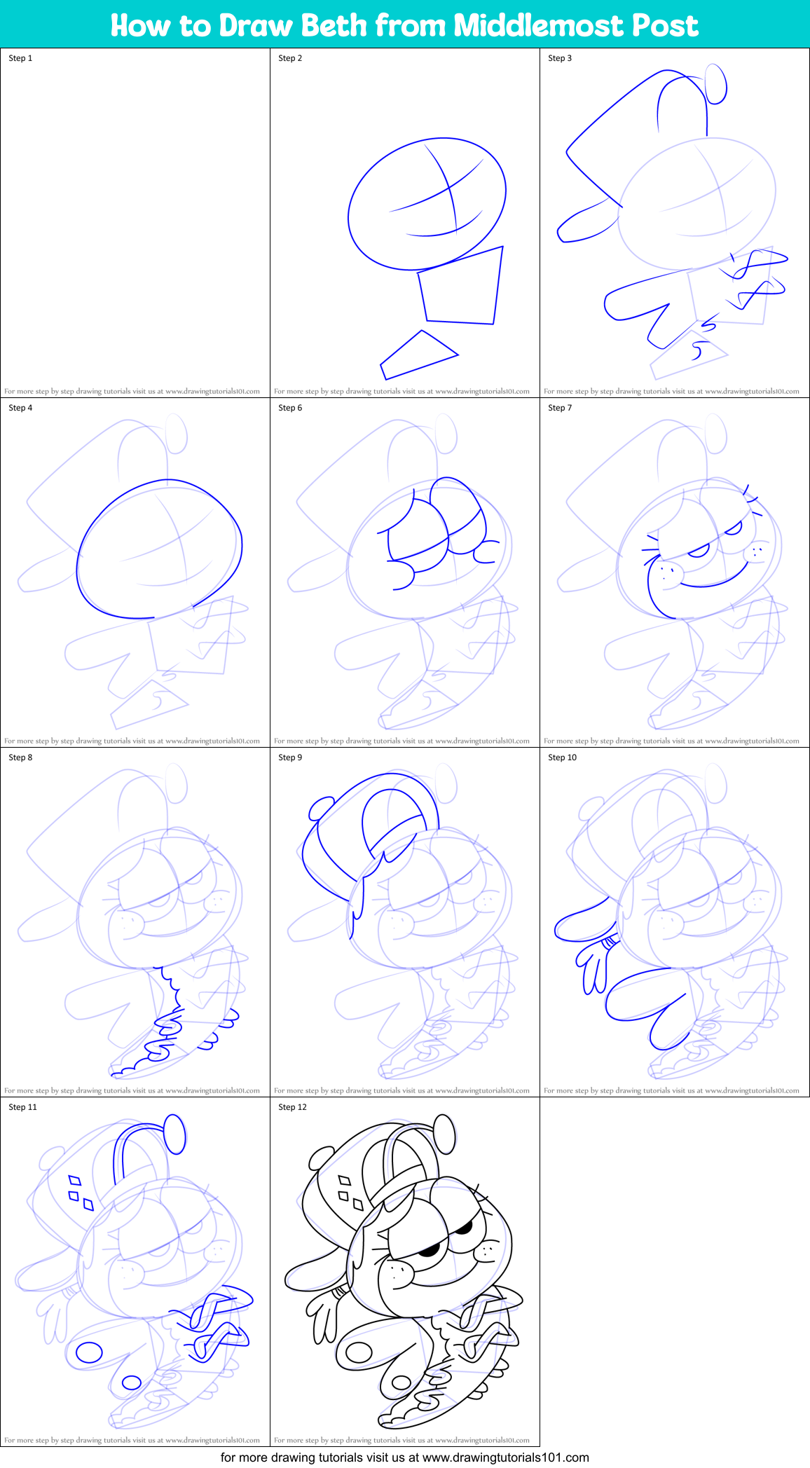 How to Draw Beth from Middlemost Post Printable Step by Step