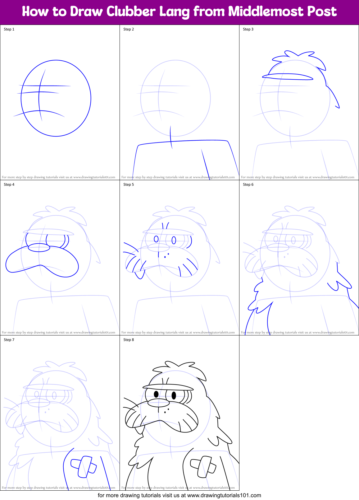 How to Draw Clubber Lang from Middlemost Post Printable Step by Step