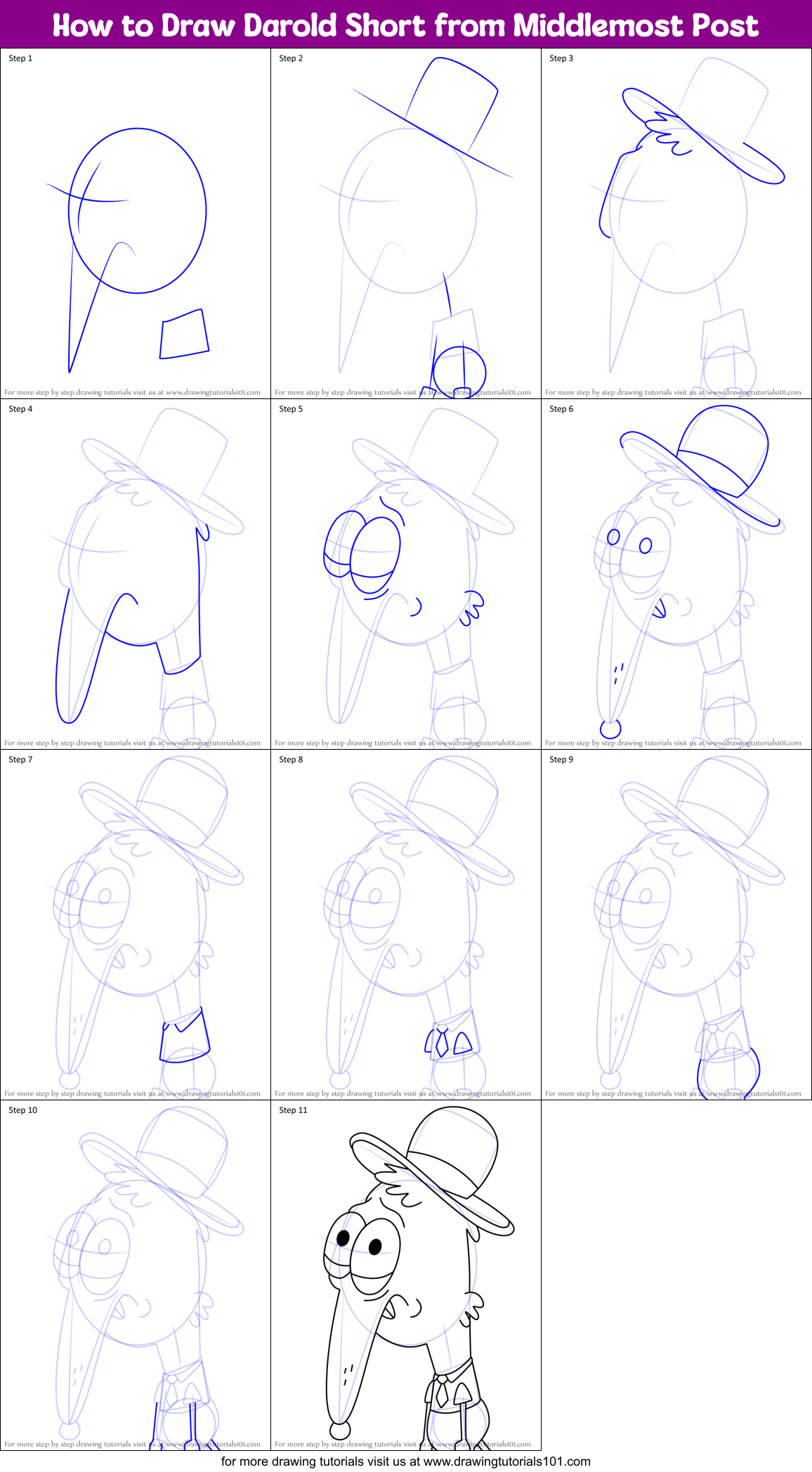 How to Draw Darold Short from Middlemost Post Printable Step by Step