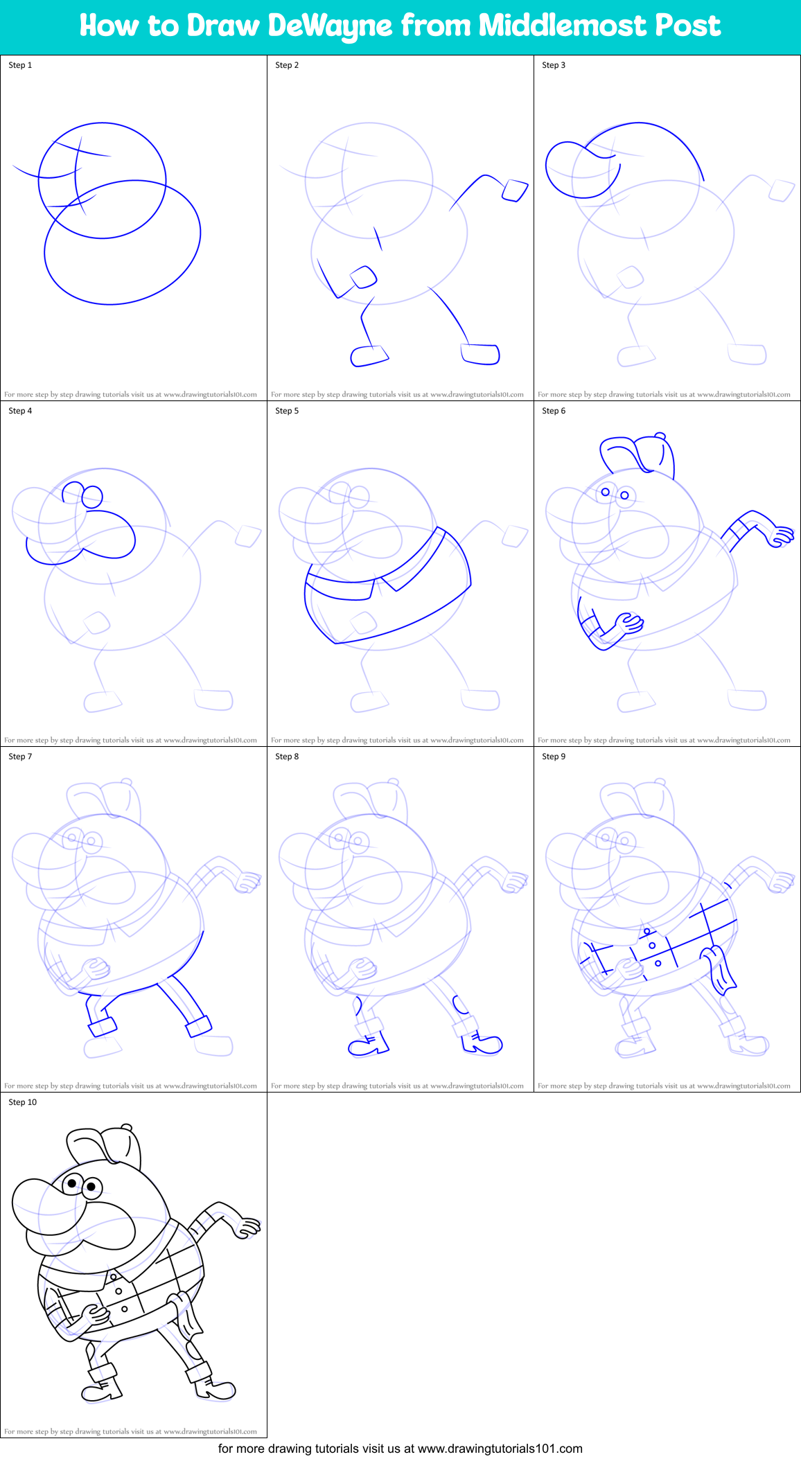 How to Draw DeWayne from Middlemost Post Printable Step by Step
