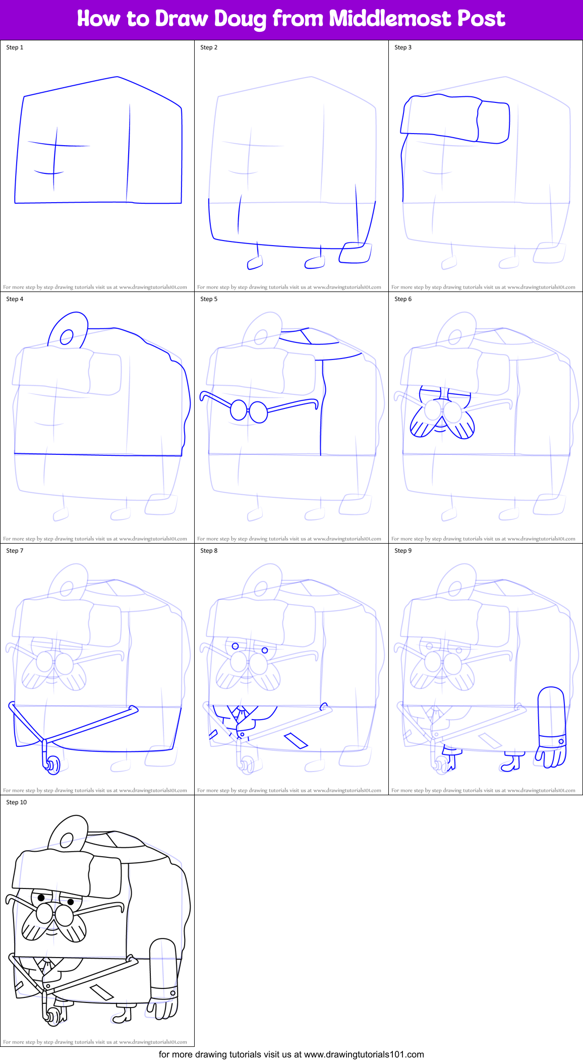 How to Draw Doug from Middlemost Post Printable Step by Step