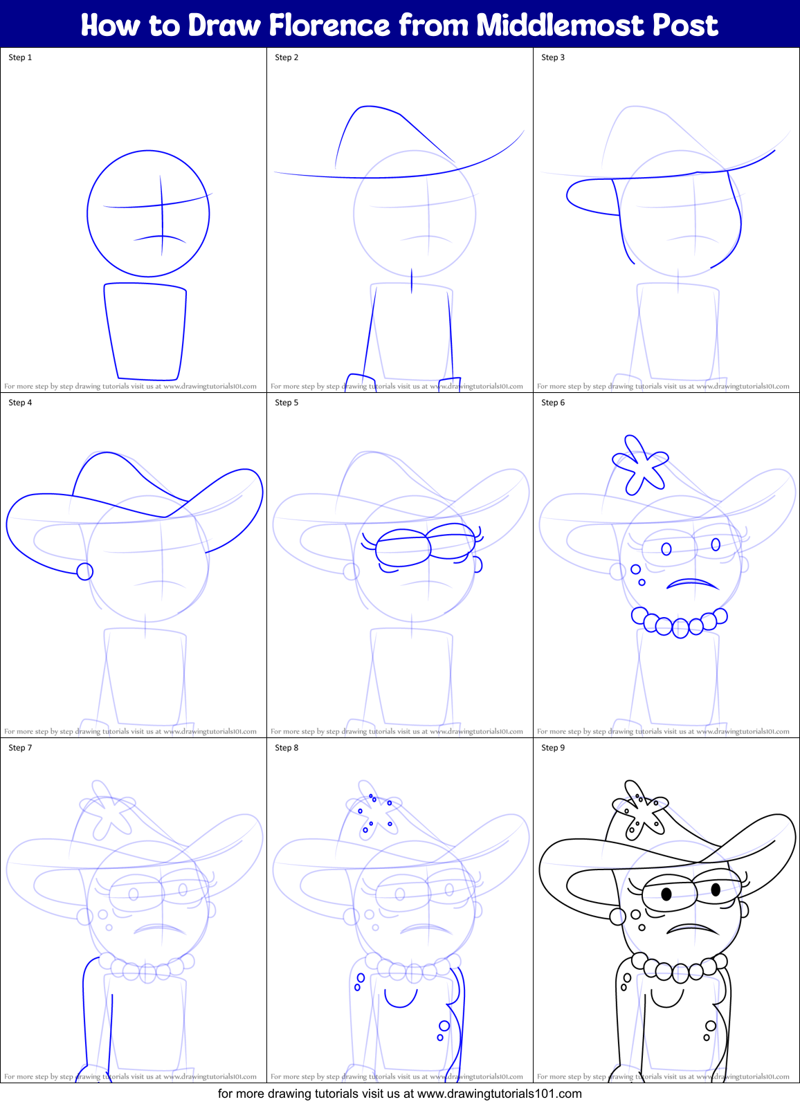 How to Draw Florence from Middlemost Post Printable Step by Step