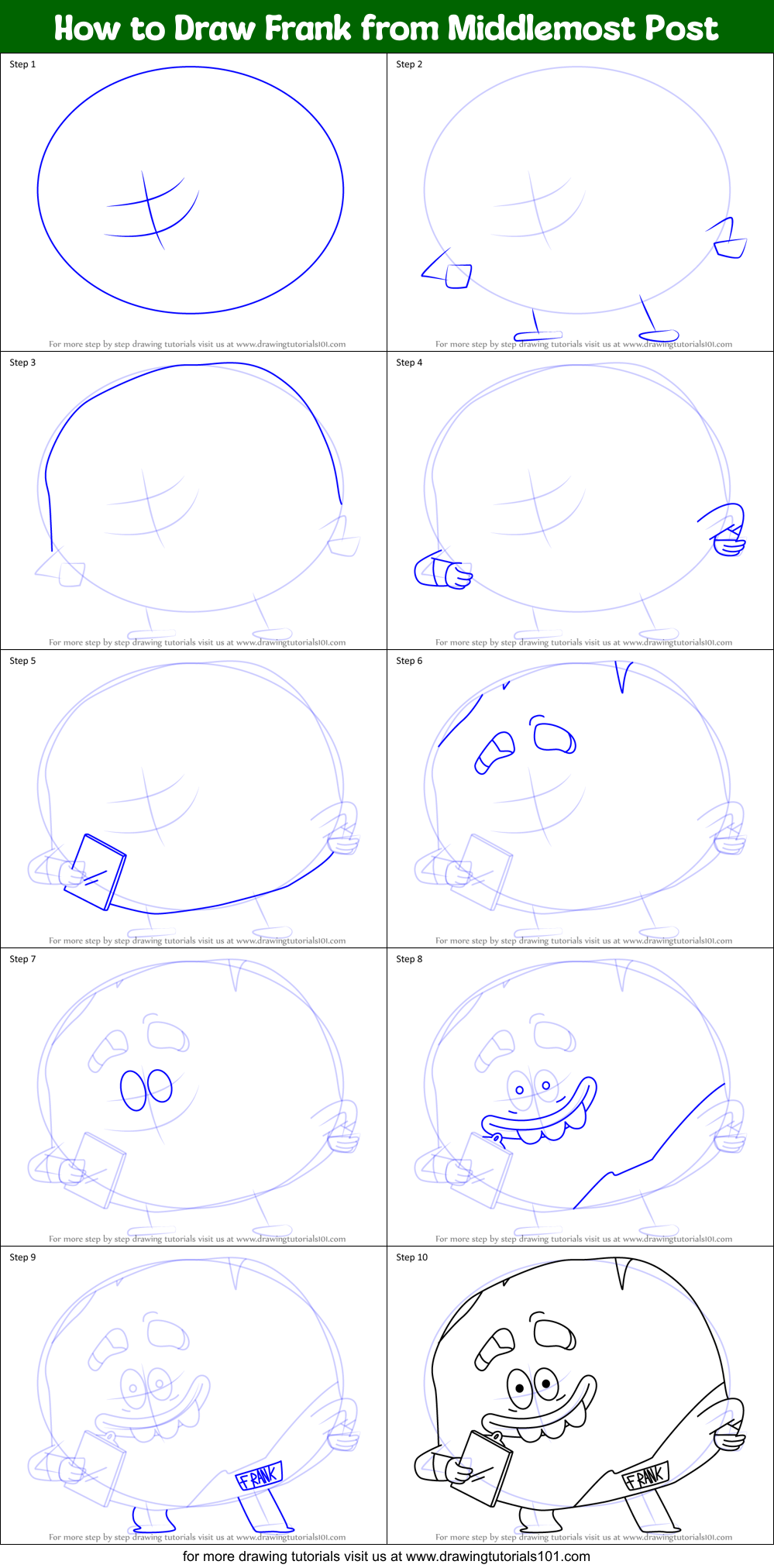 How to Draw Frank from Middlemost Post Printable Step by Step