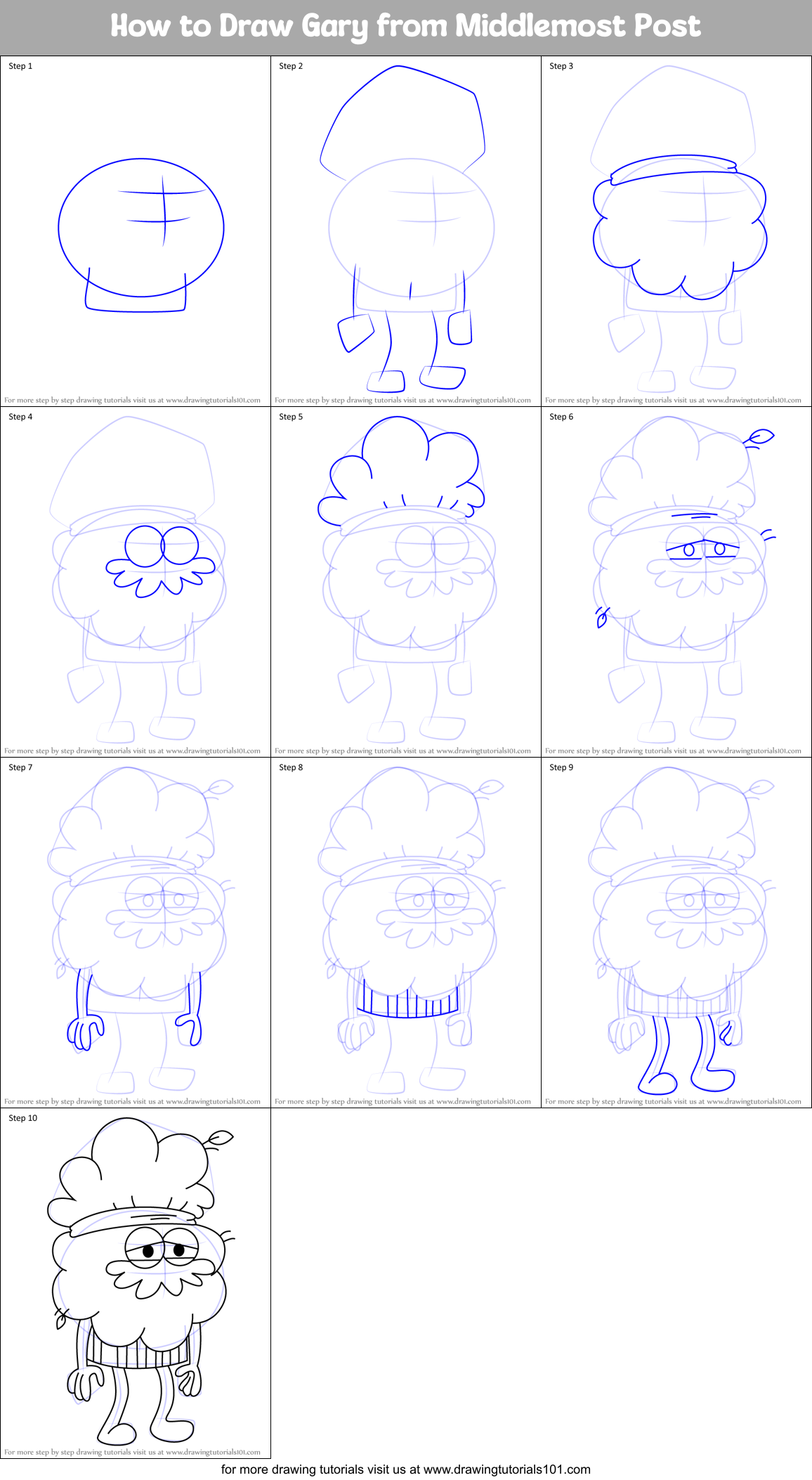 How to Draw Gary from Middlemost Post Printable Step by Step