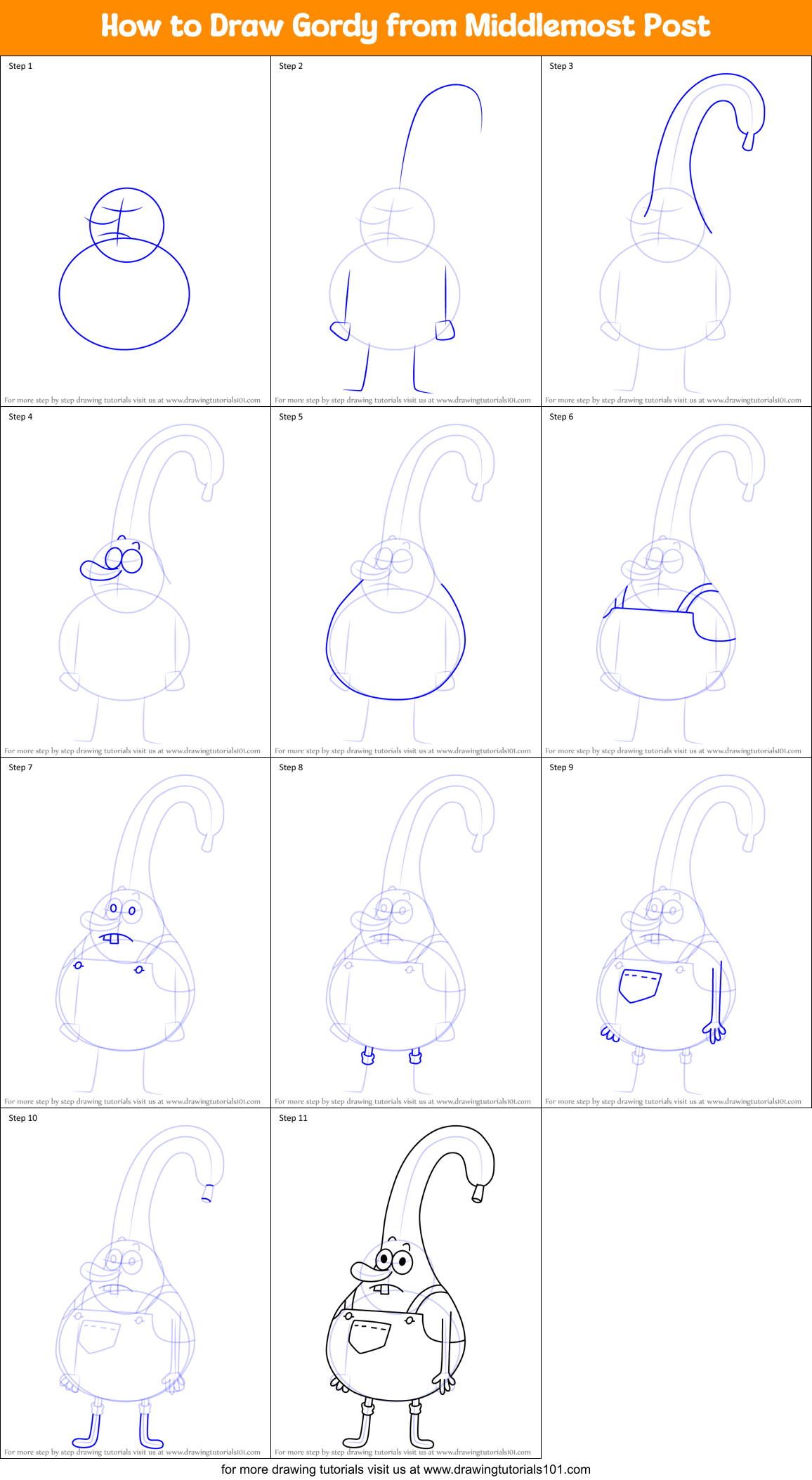 How to Draw Gordy from Middlemost Post Printable Step by Step