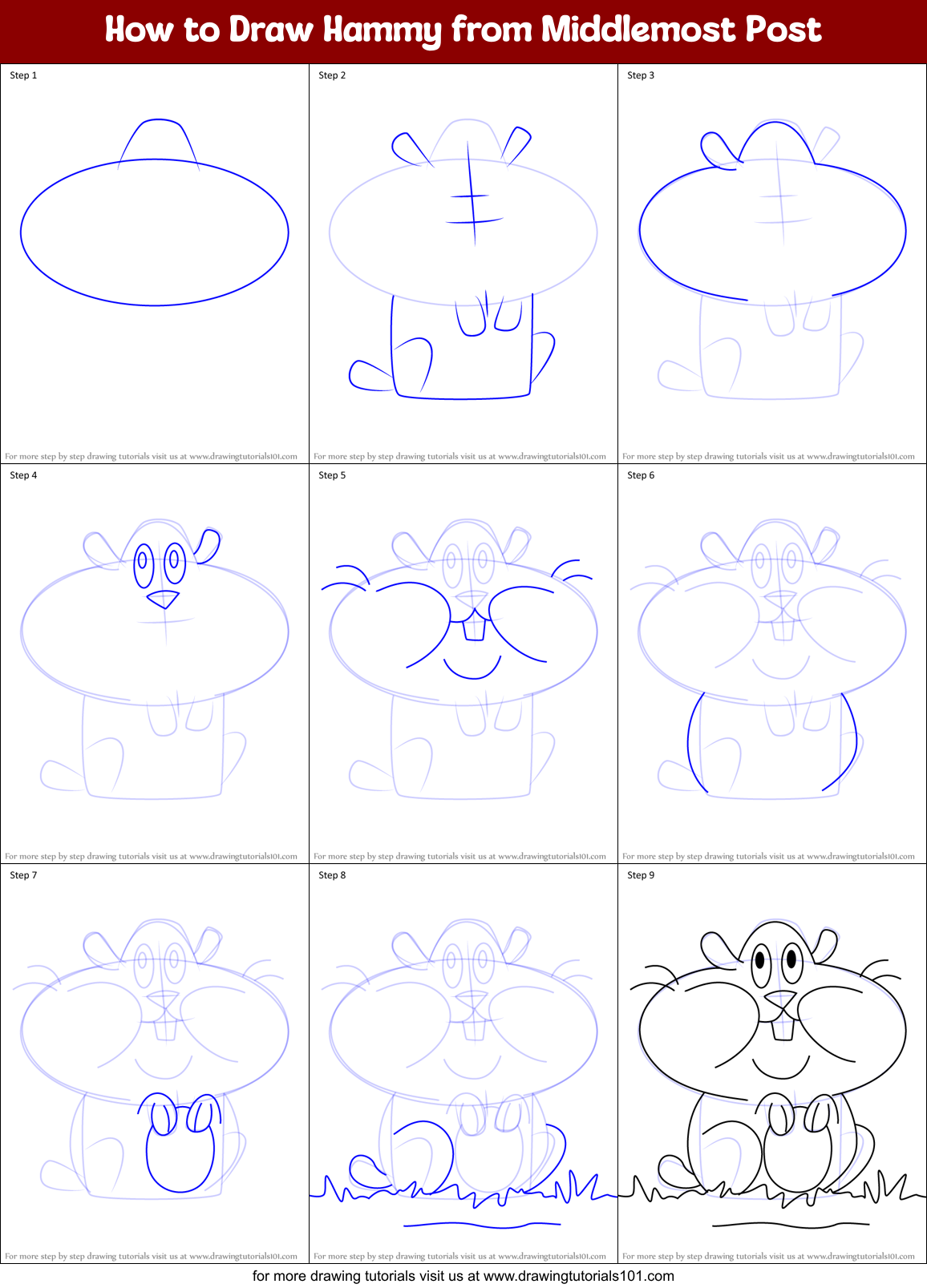How to Draw Hammy from Middlemost Post Printable Step by Step
