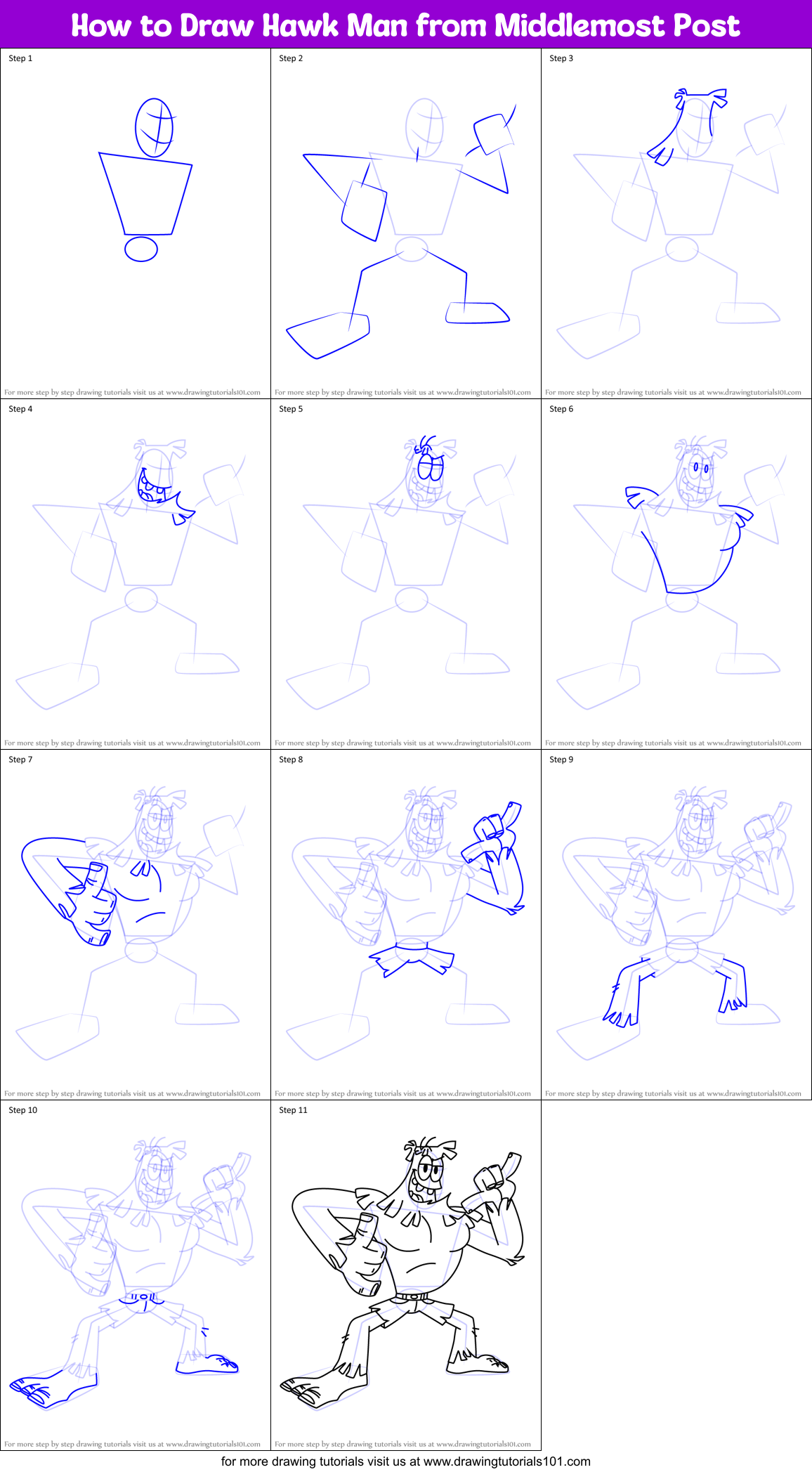 How to Draw Hawk Man from Middlemost Post Printable Step by Step