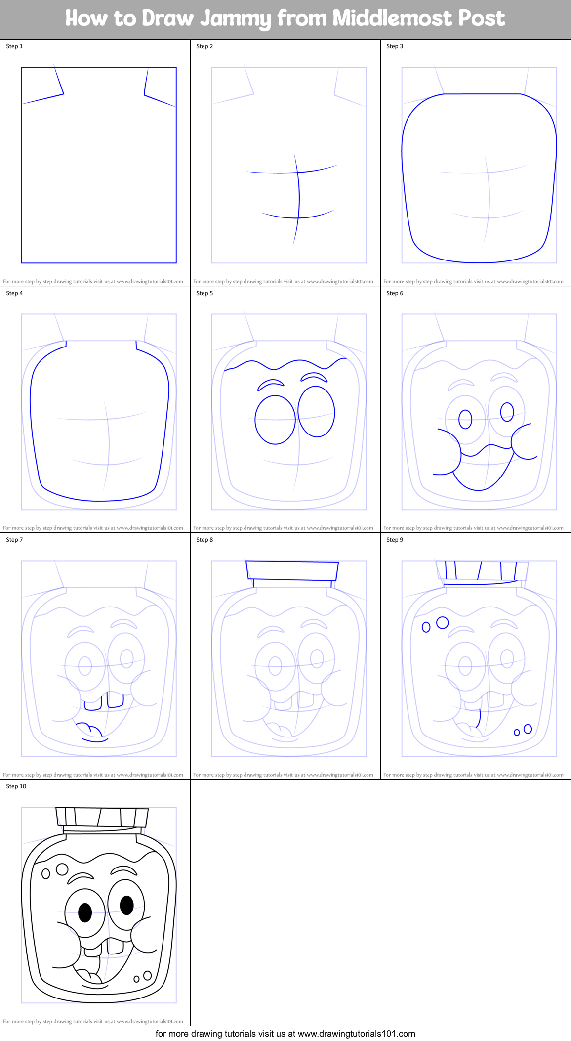 How to Draw Jammy from Middlemost Post Printable Step by Step