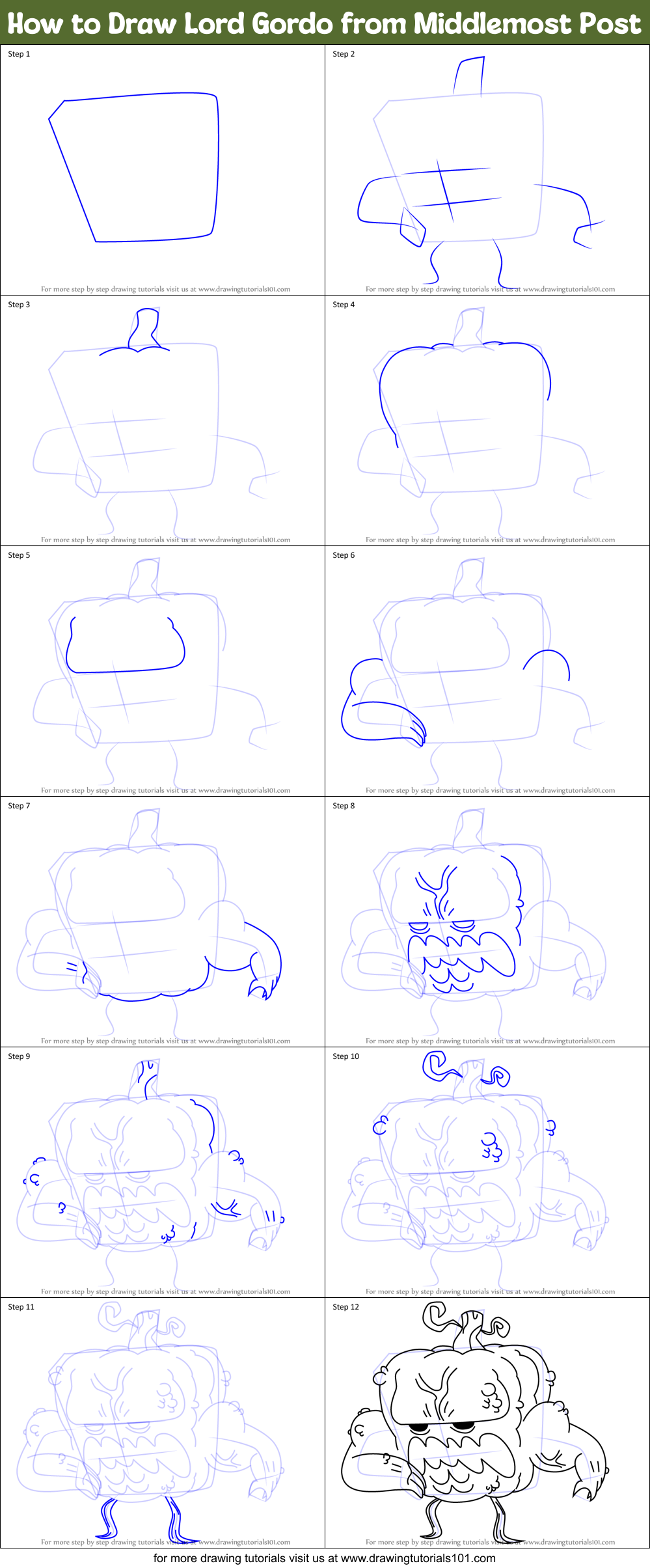How to Draw Lord Gordo from Middlemost Post Printable Step by Step