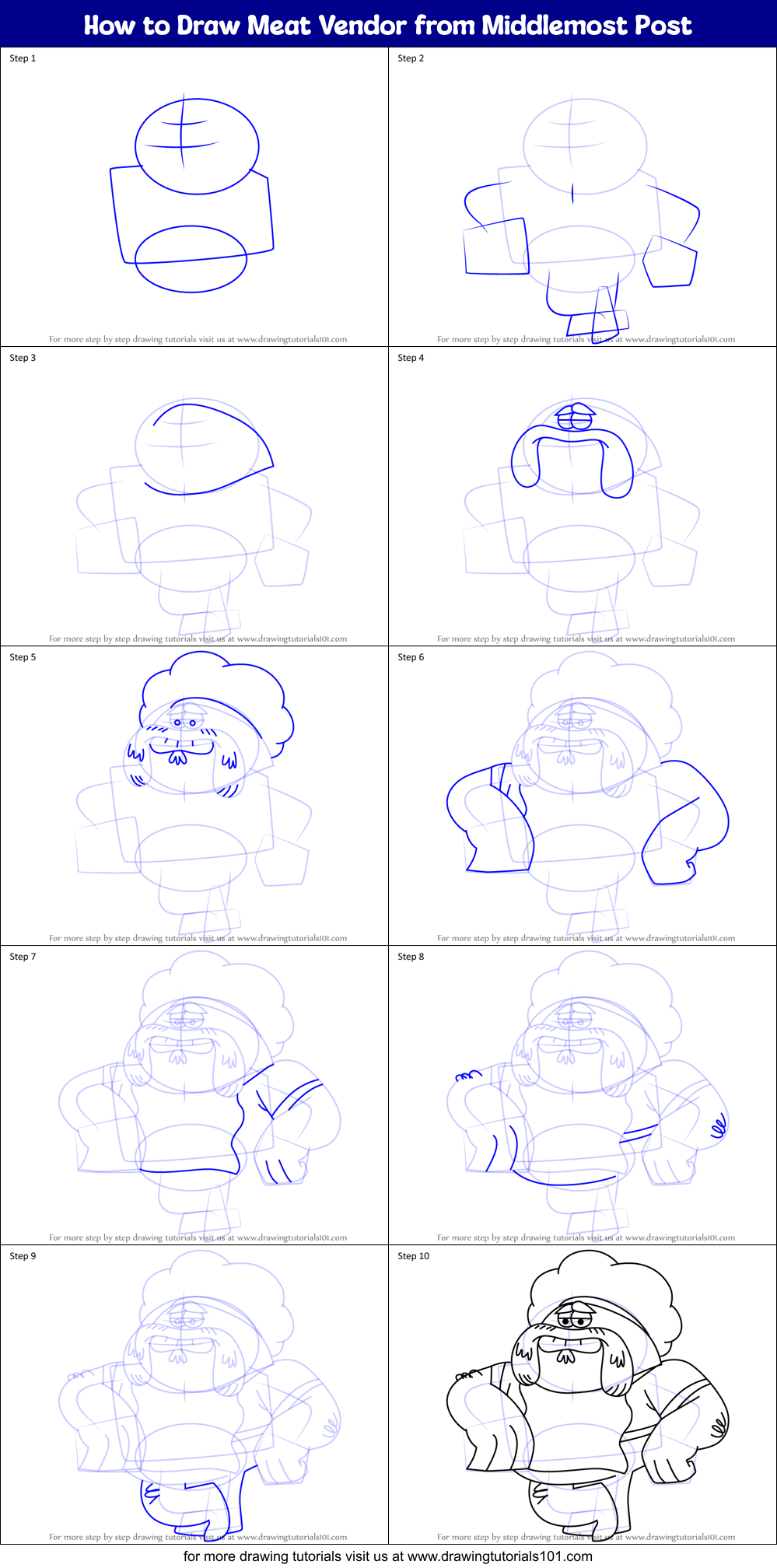 How to Draw Meat Vendor from Middlemost Post Printable Step by Step