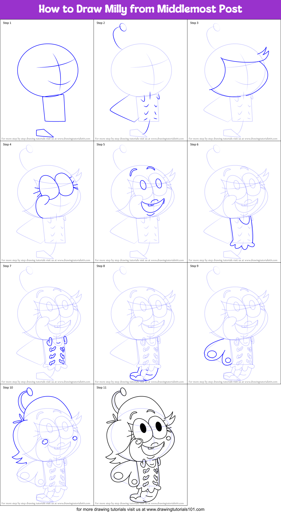 How to Draw Milly from Middlemost Post Printable Step by Step