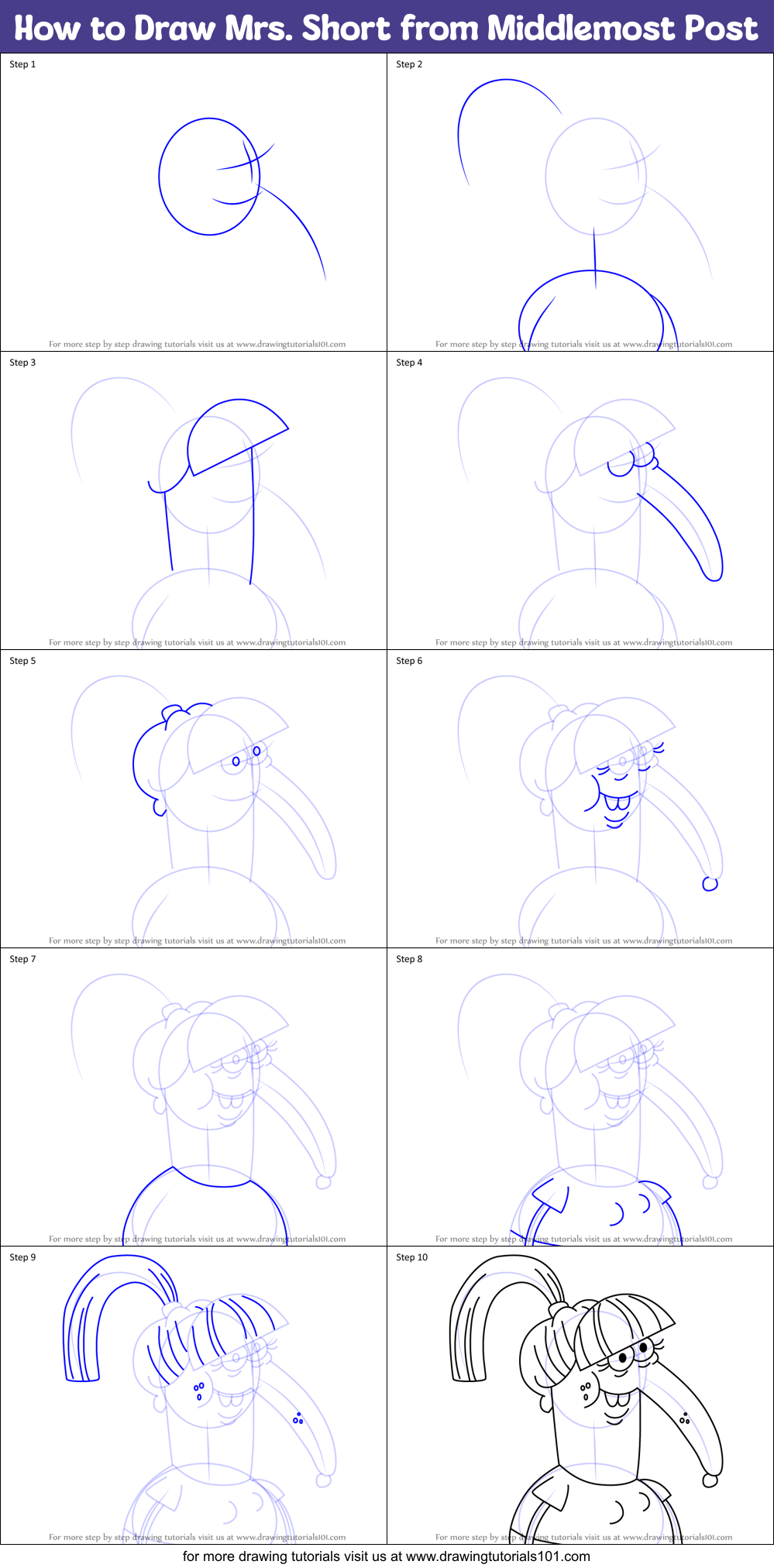 How to Draw Mrs. Short from Middlemost Post Printable Step by Step