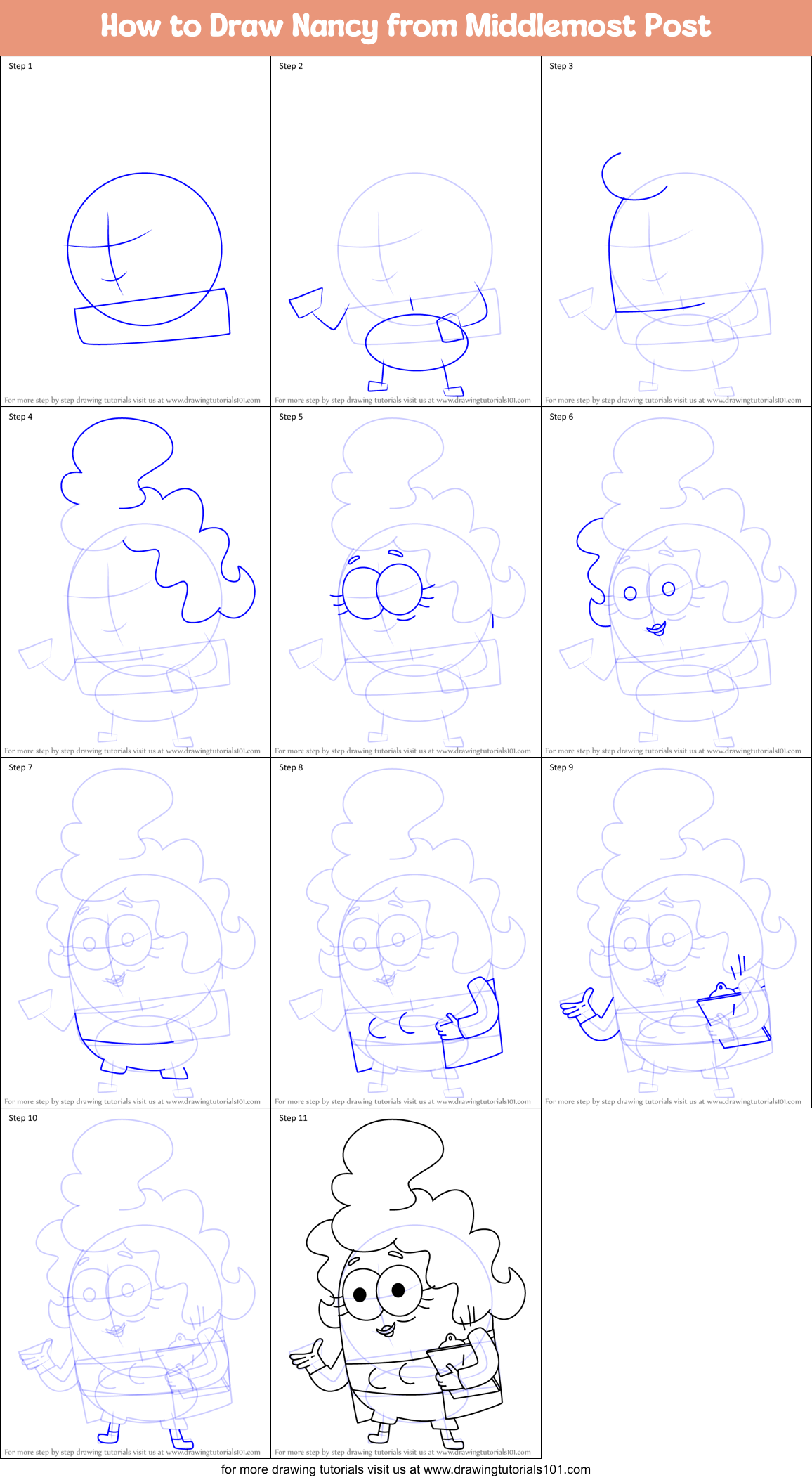 How to Draw Nancy from Middlemost Post Printable Step by Step