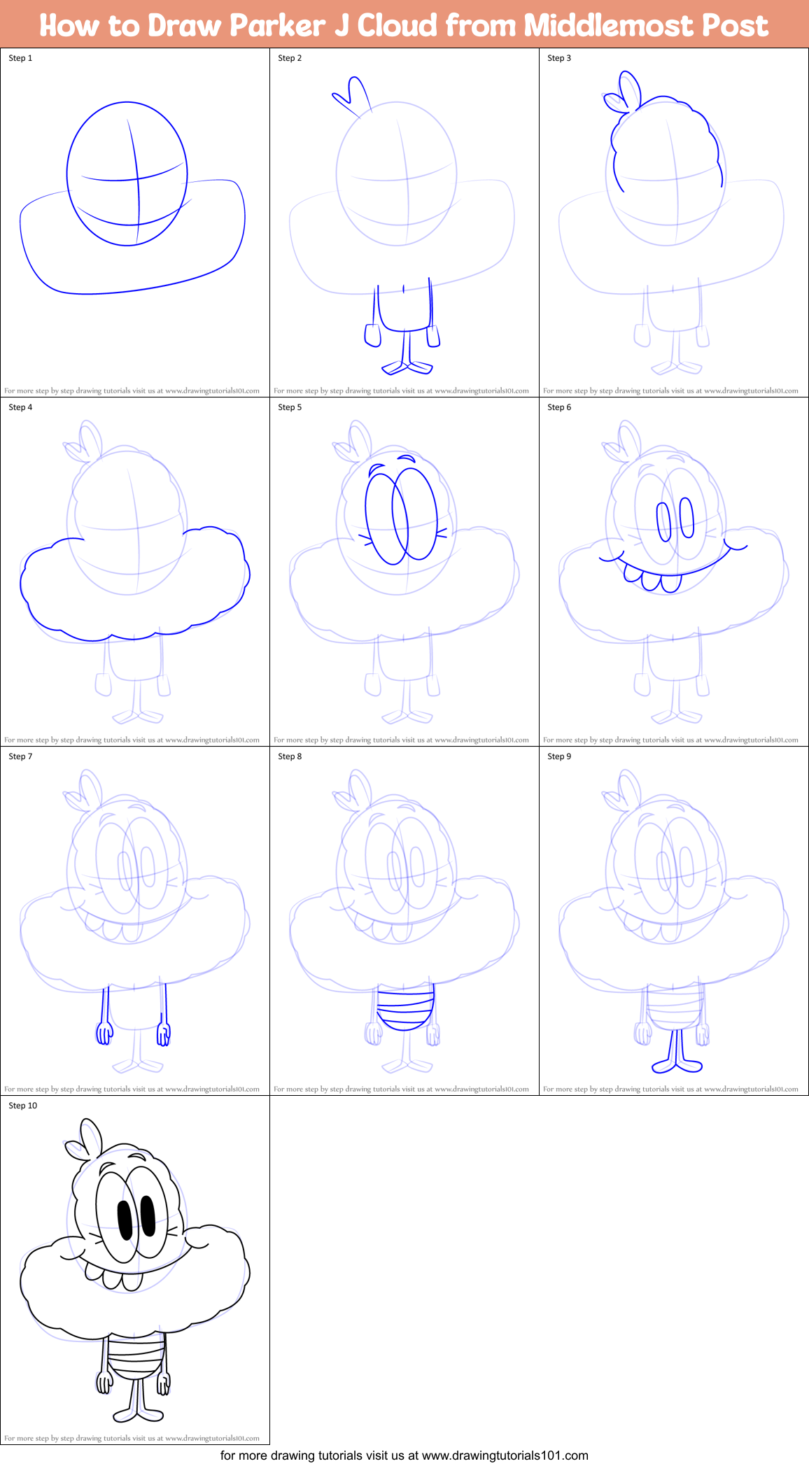 How to Draw Parker J Cloud from Middlemost Post Printable Step by Step