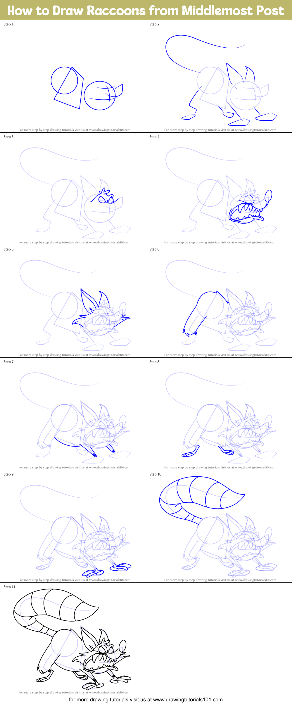 How to Draw Raccoons from Middlemost Post Printable Step by Step