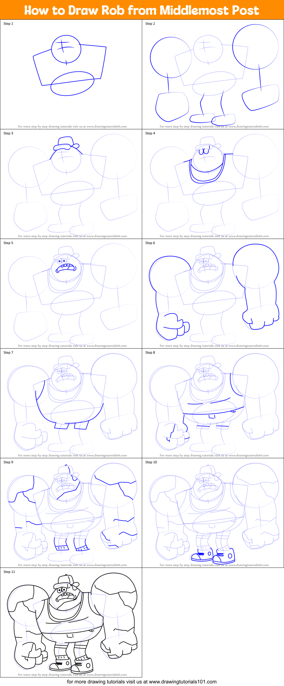 How to Draw Rob from Middlemost Post Printable Step by Step