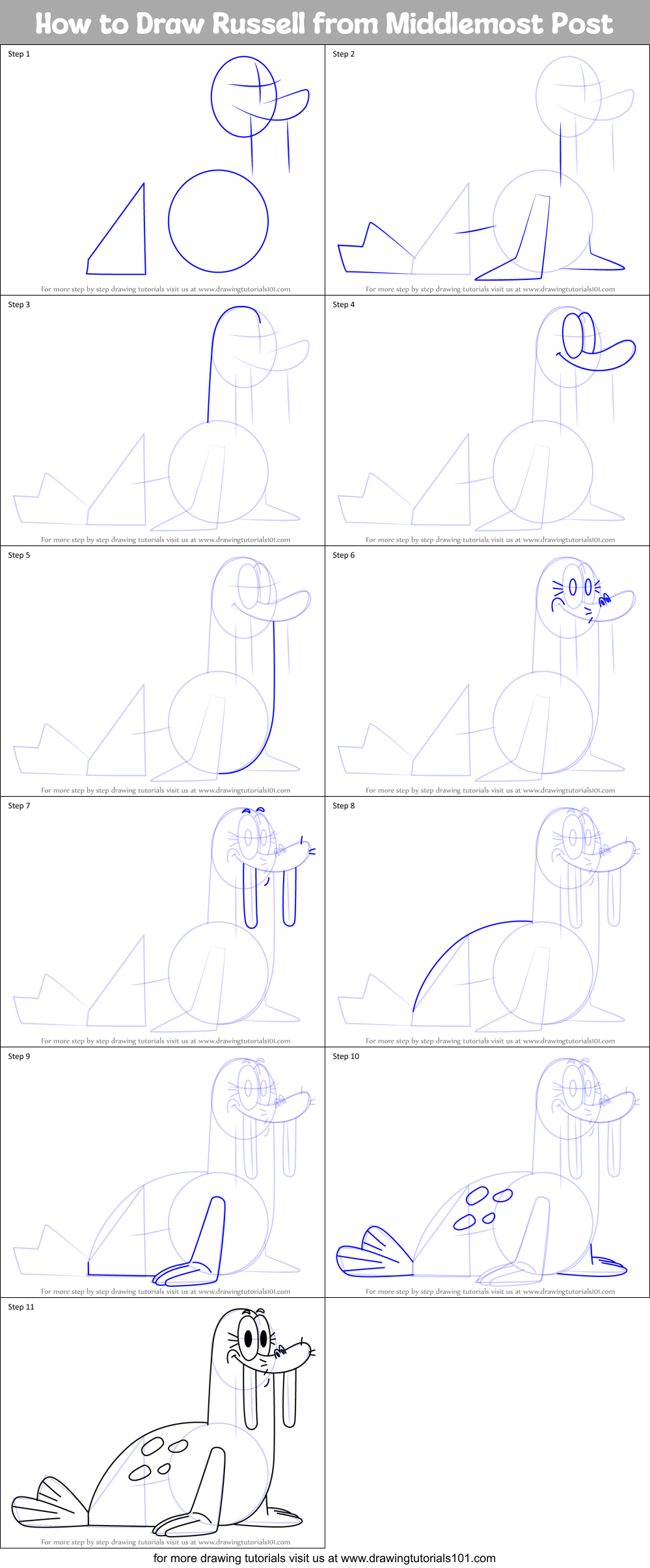 How to Draw Russell from Middlemost Post Printable Step by Step