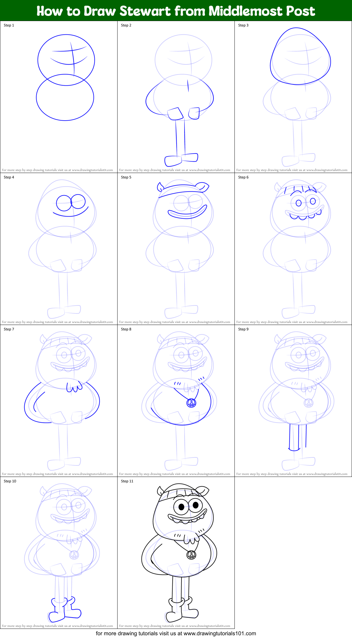 How to Draw Stewart from Middlemost Post Printable Step by Step