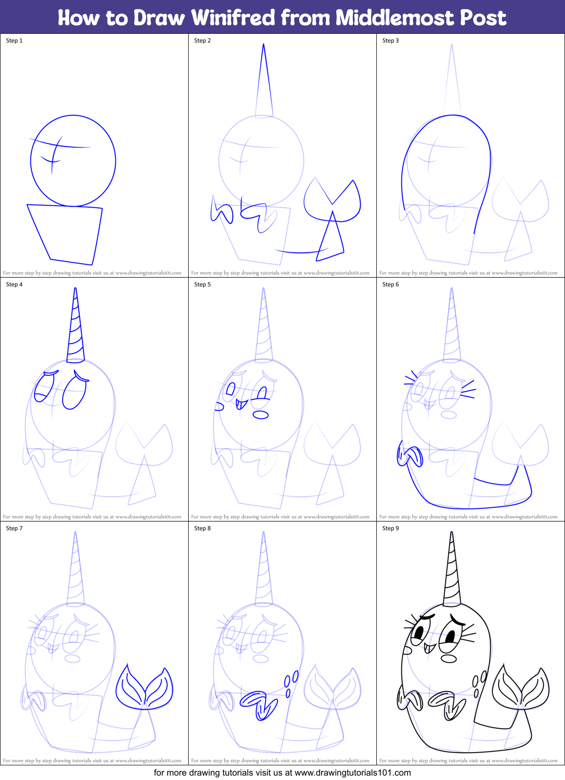 How to Draw Winifred from Middlemost Post Printable Step by Step