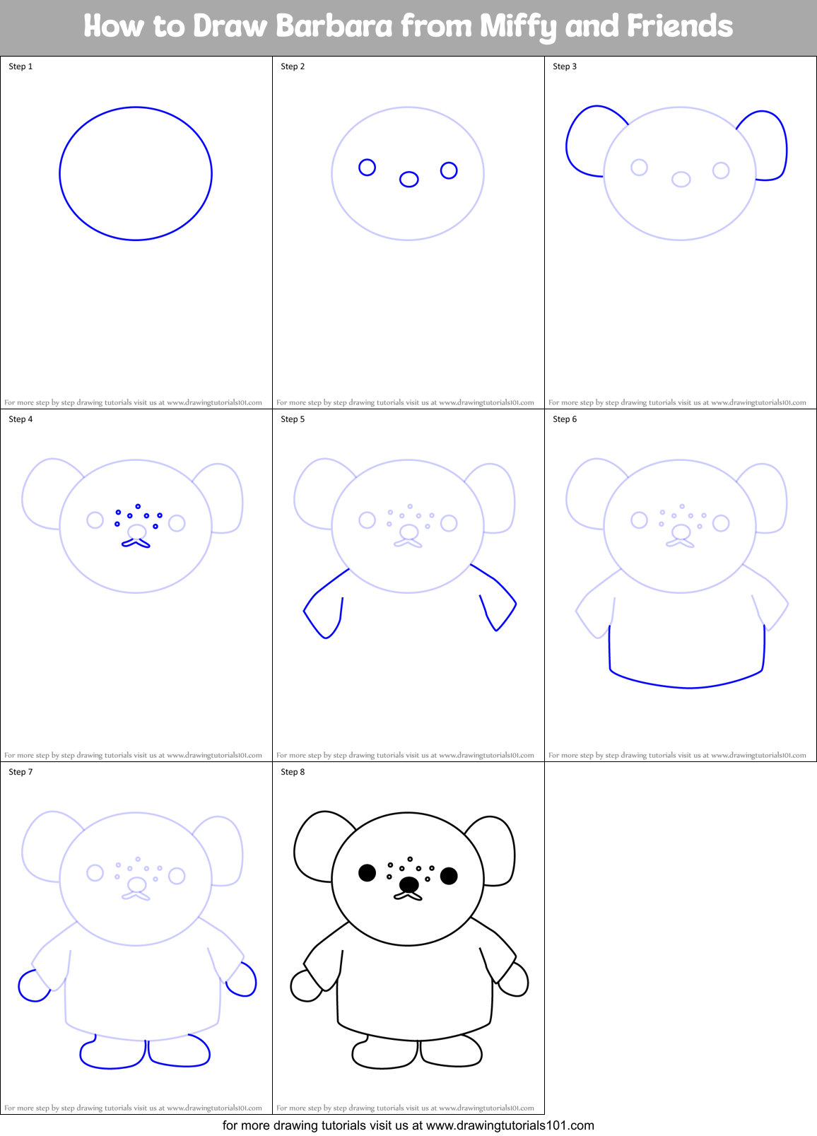 How to Draw Barbara from Miffy and Friends Printable Step by Step