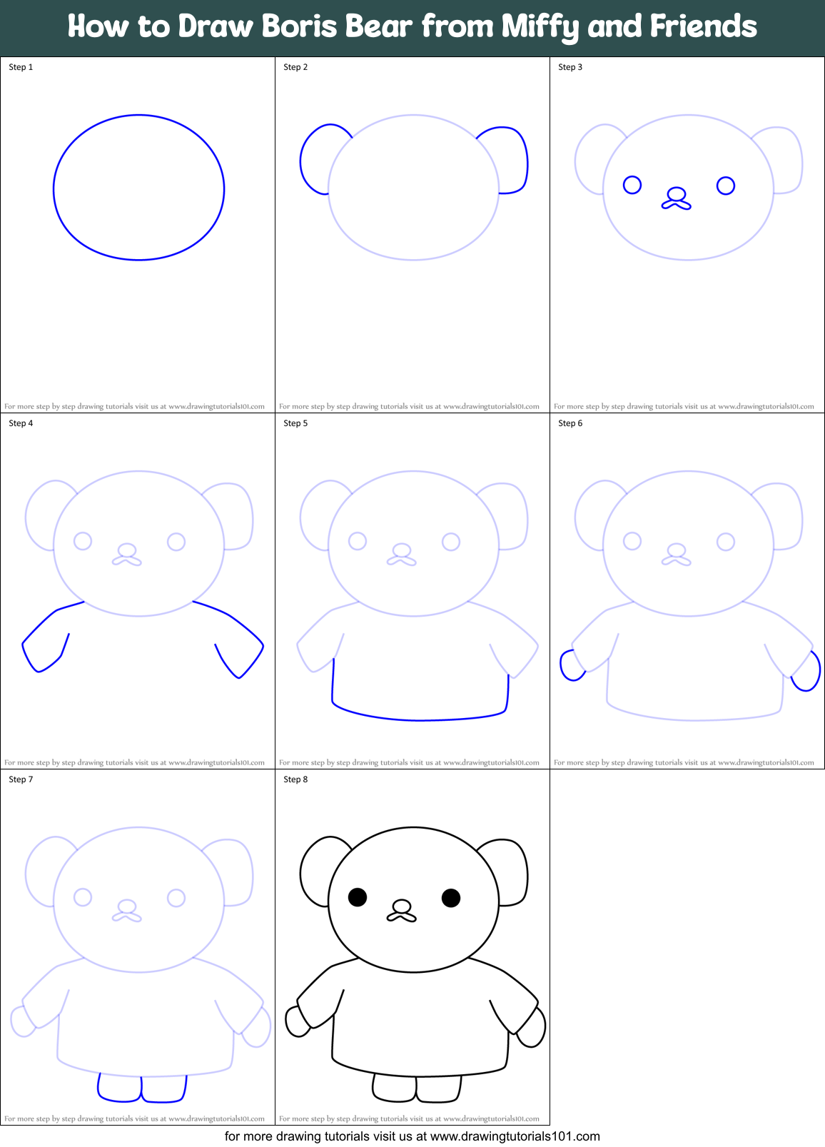How to Draw Boris Bear from Miffy and Friends Printable Step by Step