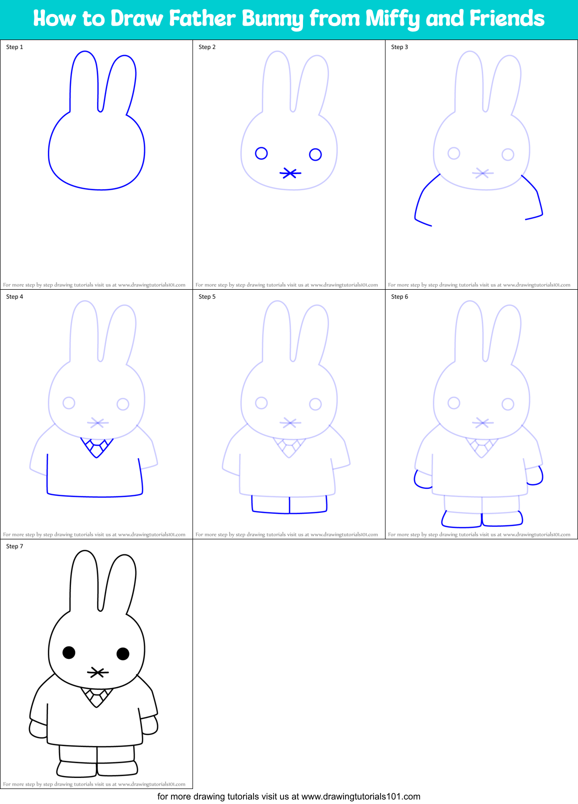 How to Draw Father Bunny from Miffy and Friends Printable Step by Step
