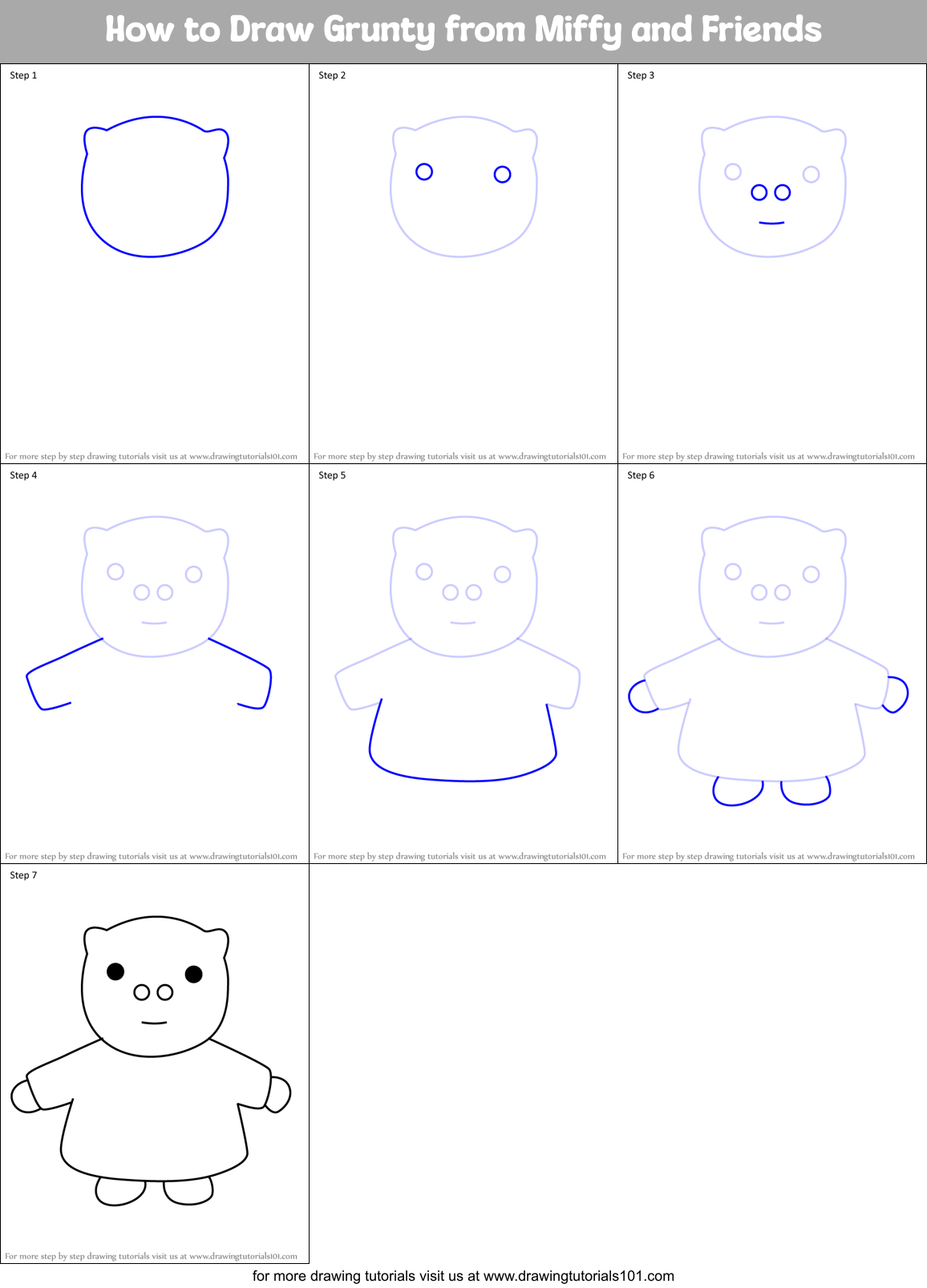 How to Draw Grunty from Miffy and Friends Printable Step by Step