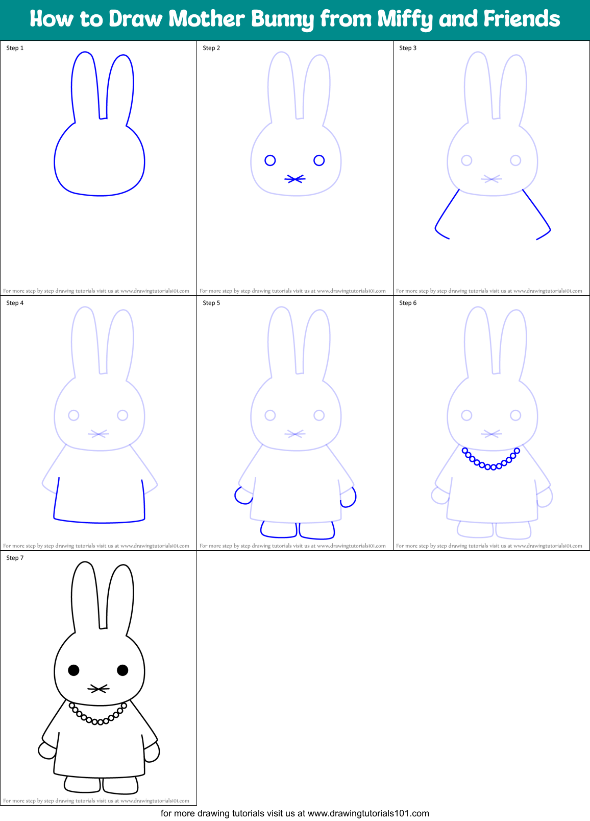 How to Draw Mother Bunny from Miffy and Friends Printable Step by Step
