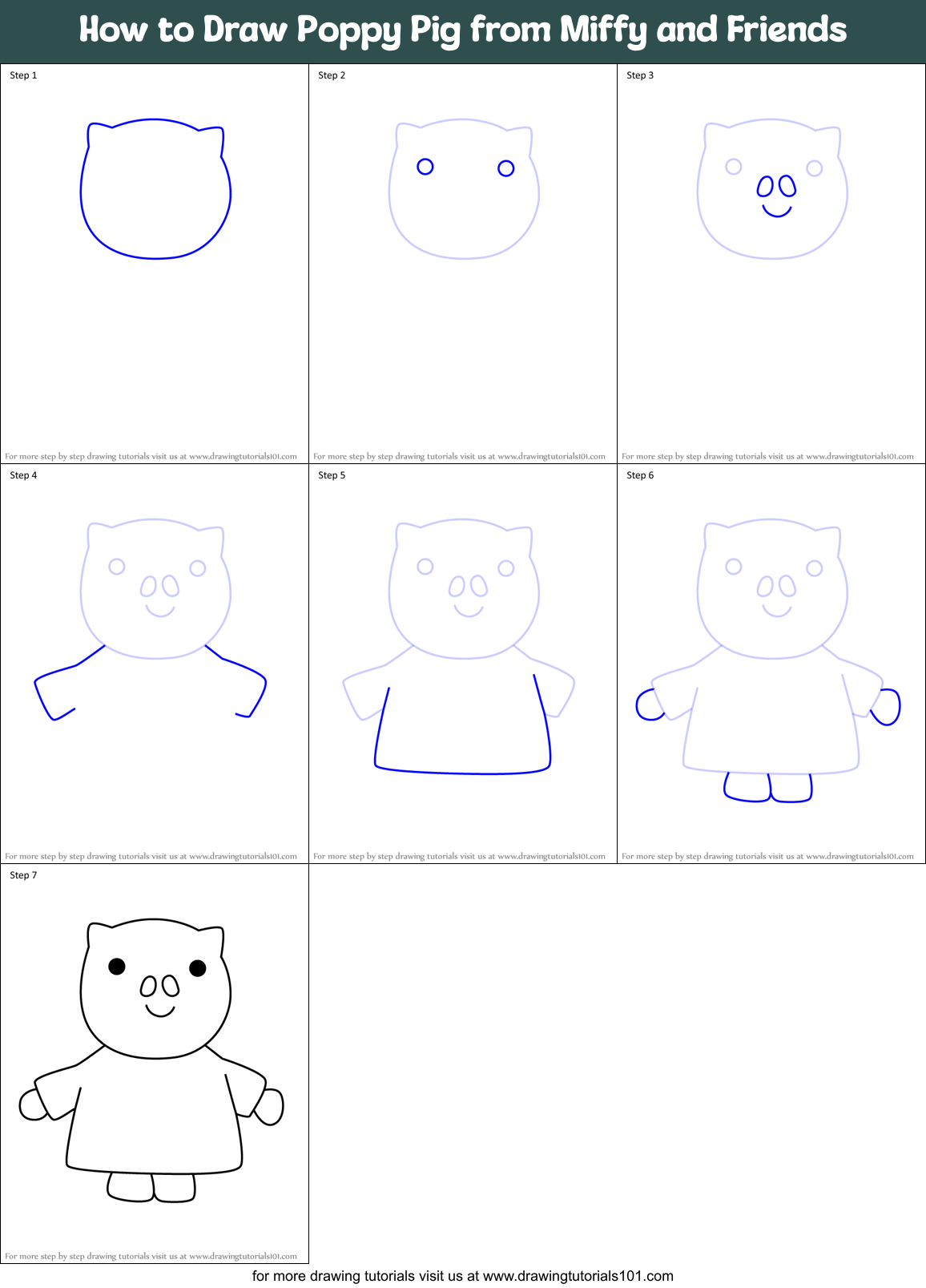 How to Draw Poppy Pig from Miffy and Friends Printable Step by Step