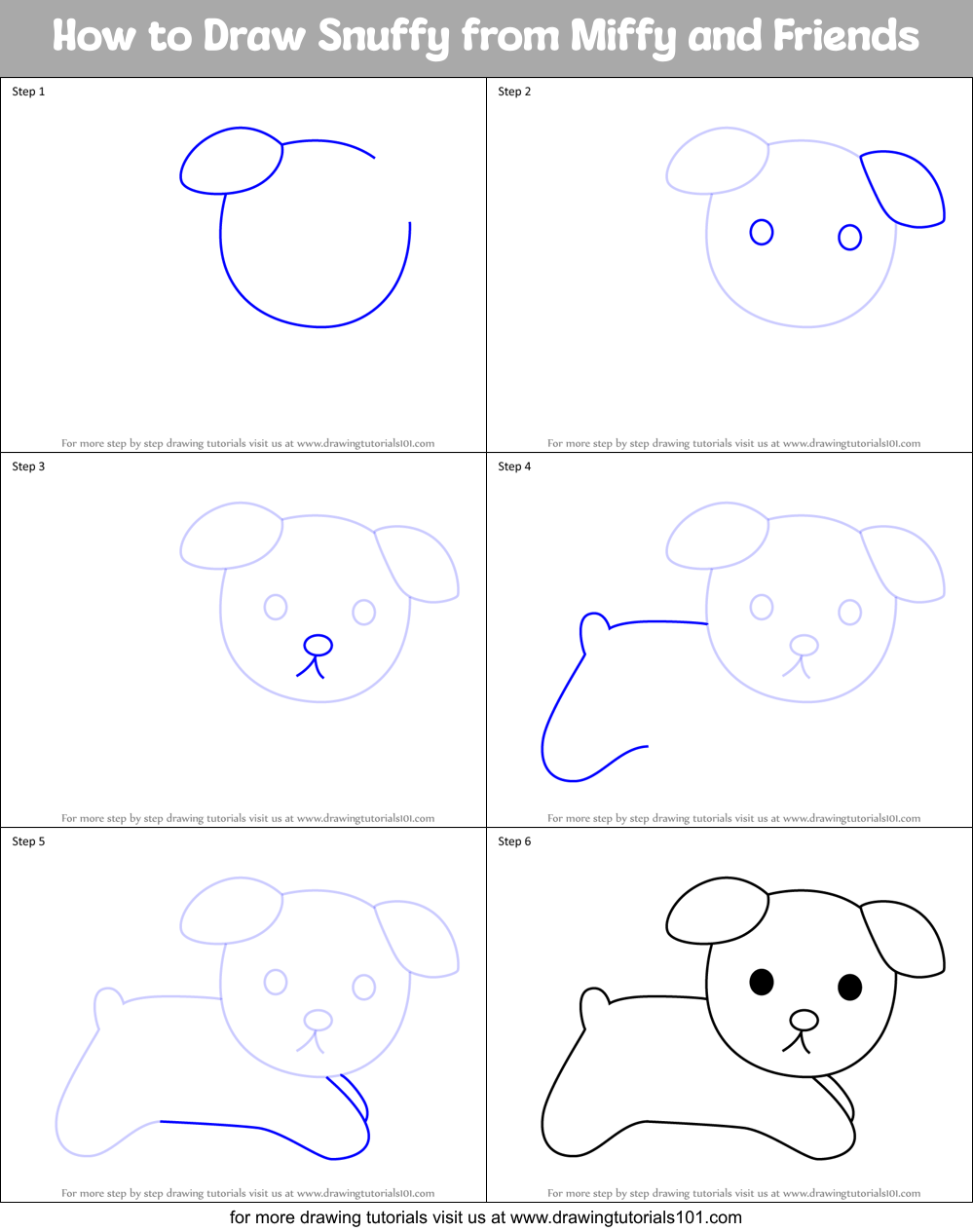 How to Draw Snuffy from Miffy and Friends Printable Step by Step